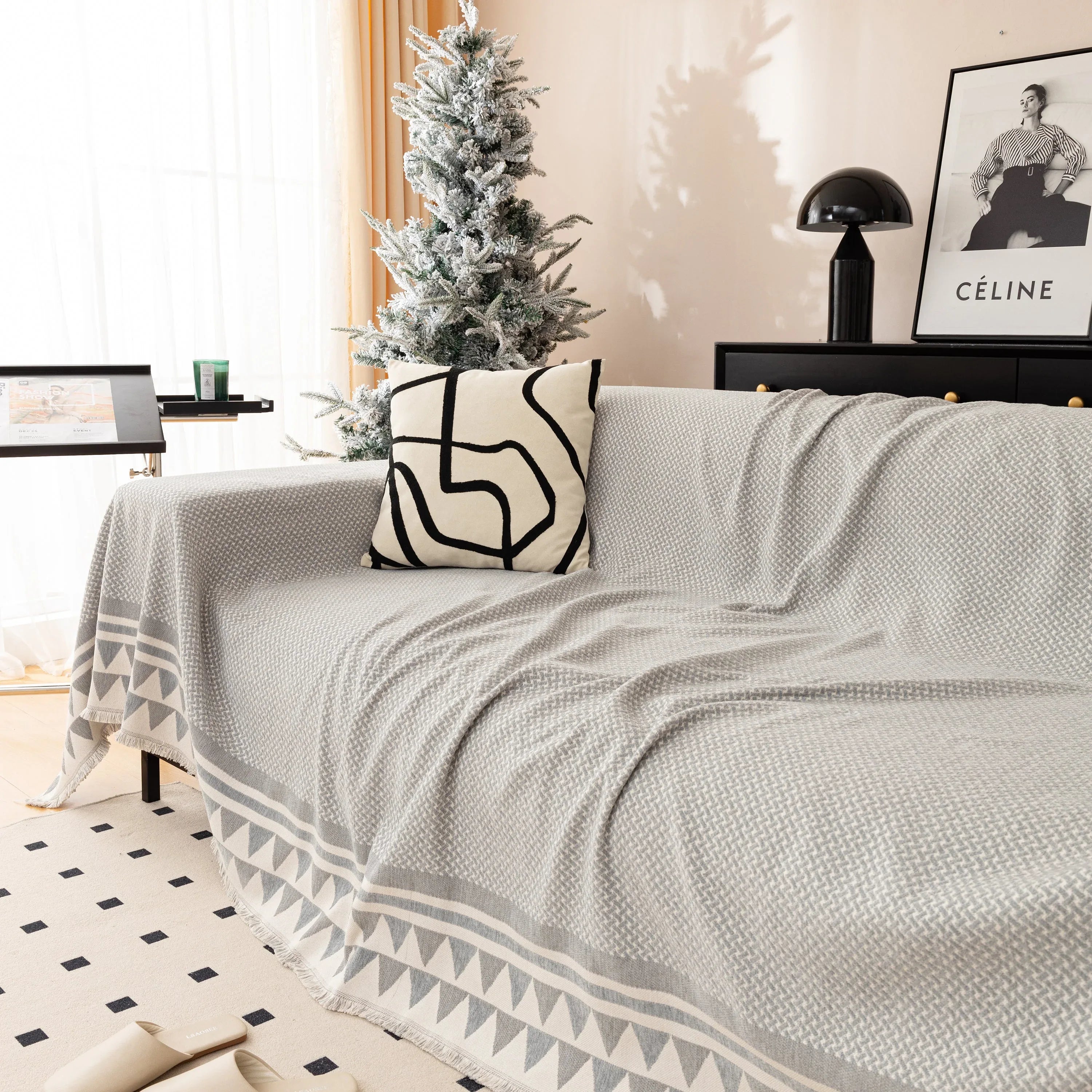 Chenille Jacquard Sofa Throw Blanket Cover Soft Polyester Weave Couch Throw Cover for Pets Dog Kids - TaroTextile