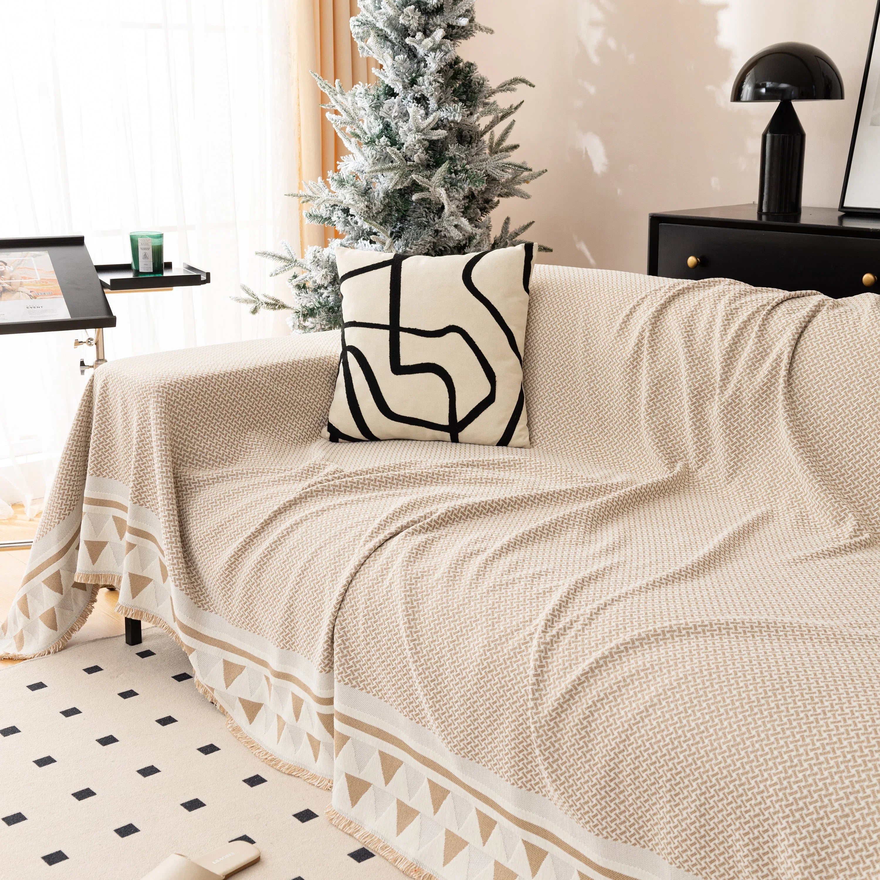 Chenille Jacquard Sofa Throw Blanket Cover Soft Polyester Weave Couch Throw Cover for Pets Dog Kids - TaroTextile