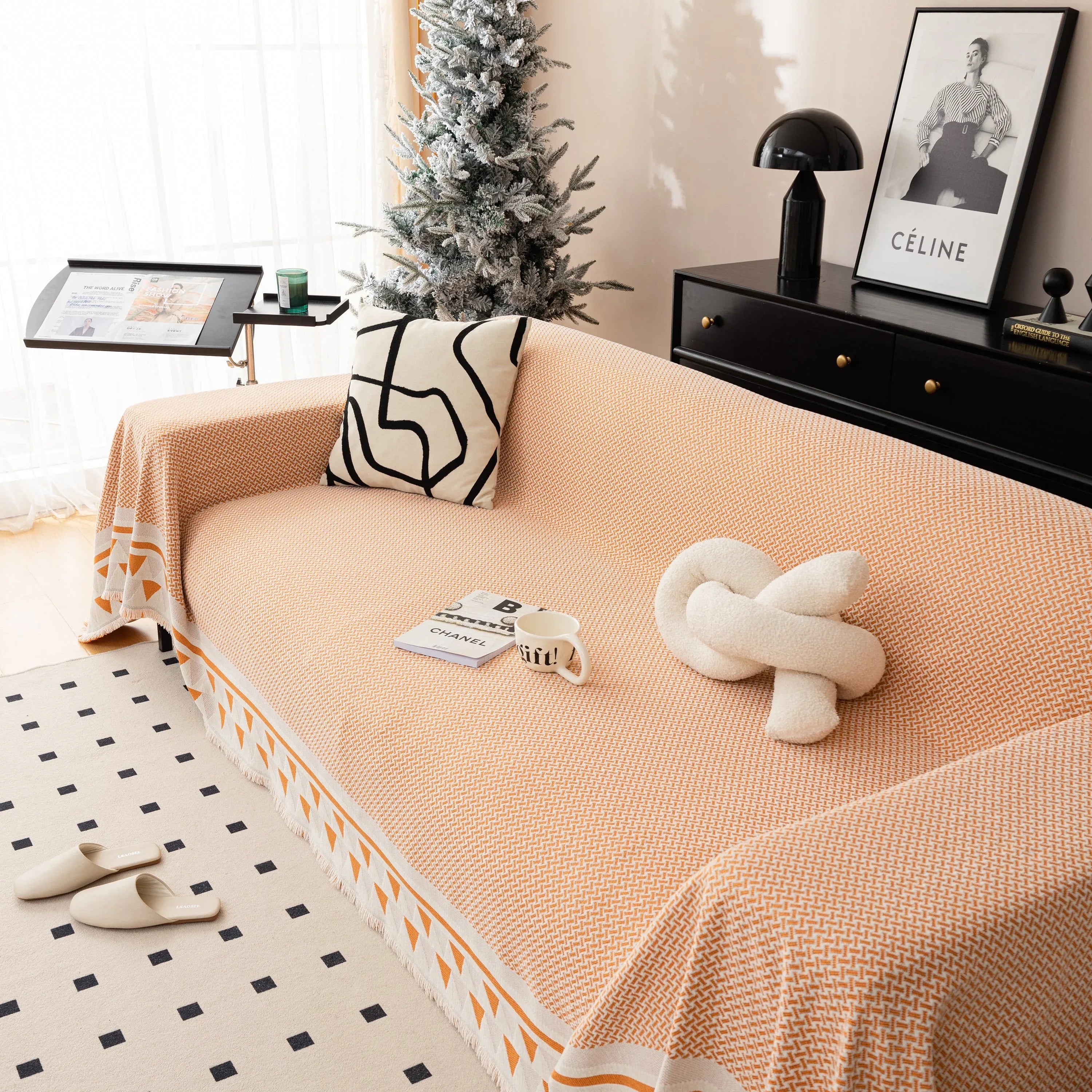 Chenille Jacquard Sofa Throw Blanket Cover Soft Polyester Weave Couch Throw Cover for Pets Dog Kids - TaroTextile