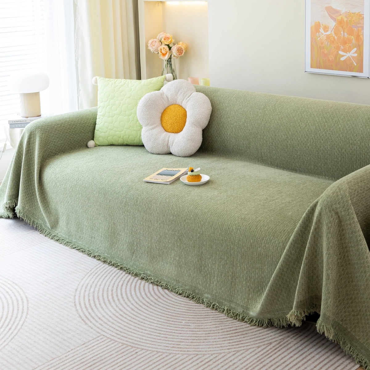 Chenille Large Throw Couch Cover Blanket with Water-Resistant for Futon, Loveseat, and L-Shaped Sofa - TaroTextile
