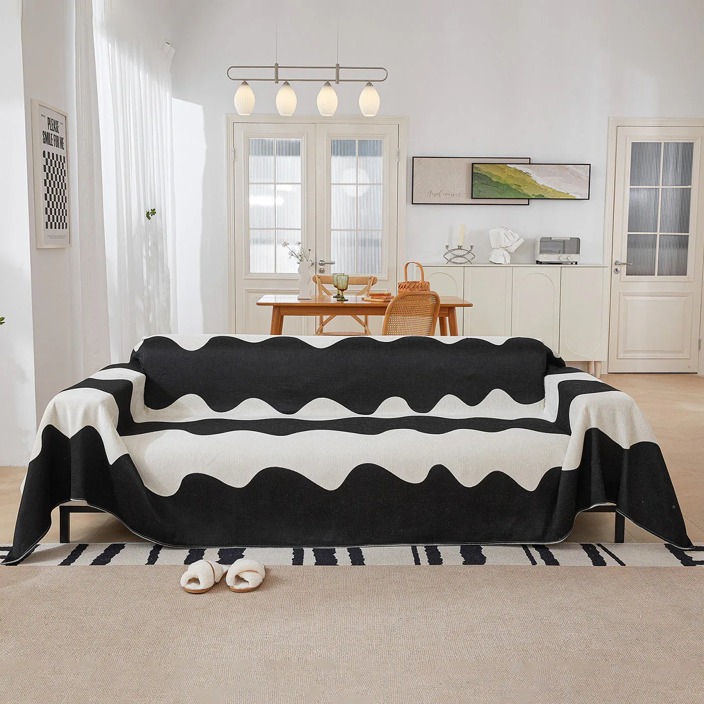 Chenille Minimalist Wavy Sofa Throw Cover, Cozy Blankets for Couch, Machine Washable Couch Protector - TaroTextile