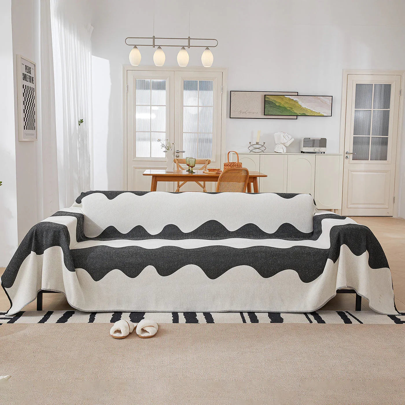 Chenille Minimalist Wavy Sofa Throw Cover, Cozy Blankets for Couch, Machine Washable Couch Protector - TaroTextile