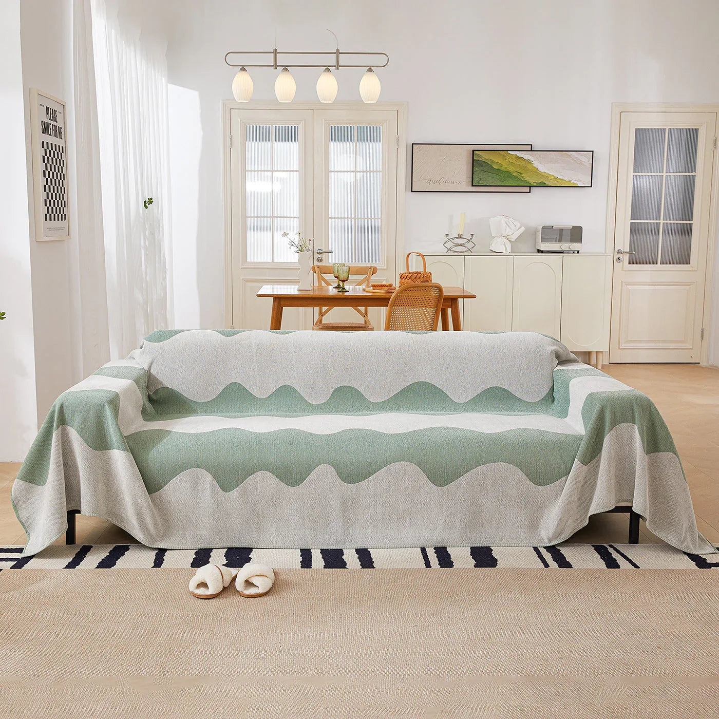 Chenille Minimalist Wavy Sofa Throw Cover, Cozy Blankets for Couch, Machine Washable Couch Protector - TaroTextile