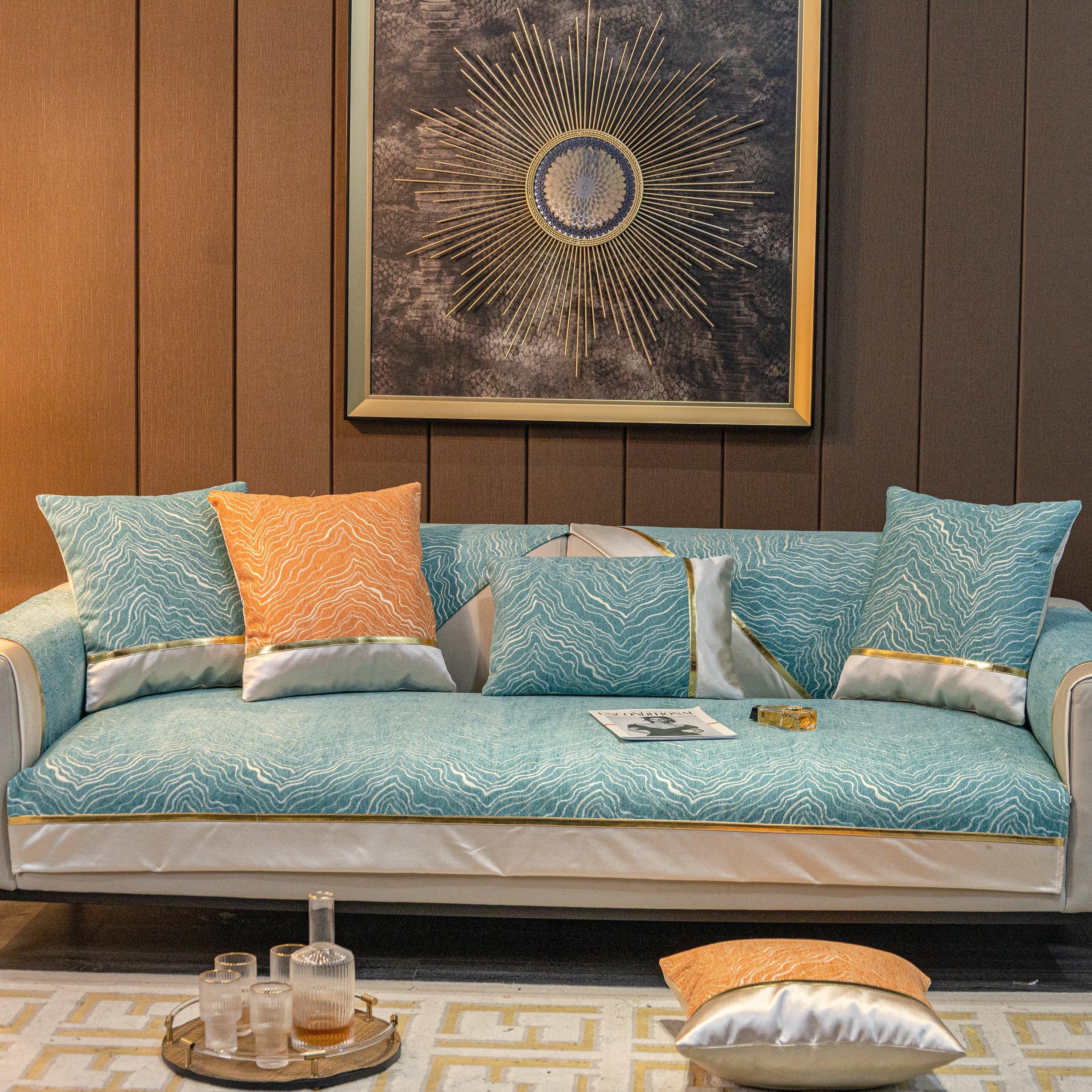 Chenille Non-Slip Metal Texture Sofa Towel, Minimalist Sofa Couch Cover Sectional Couch Covers for Pets - TaroTextile