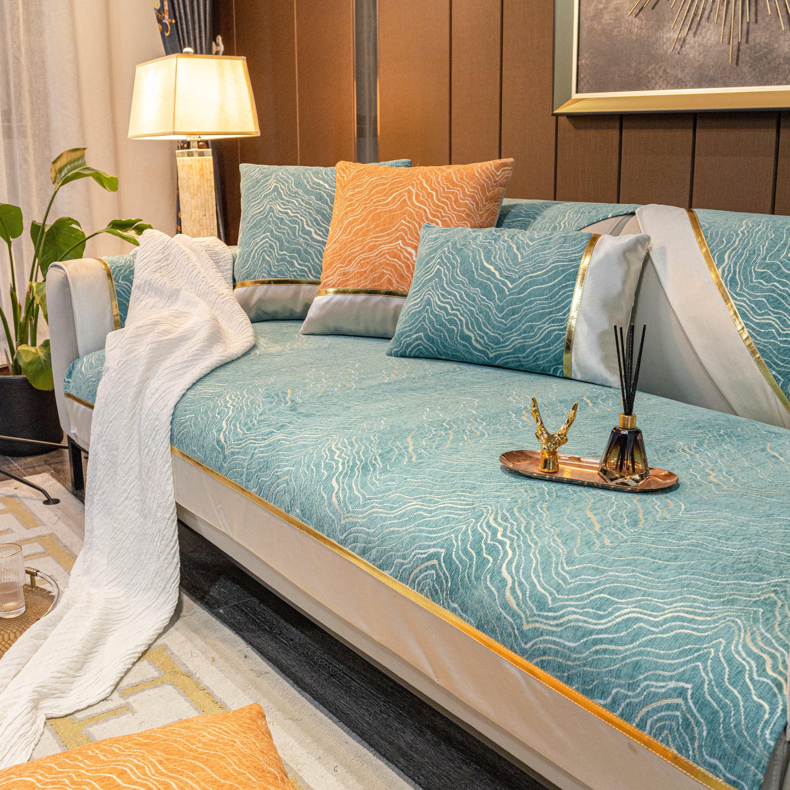 Chenille Non-Slip Metal Texture Sofa Towel, Minimalist Sofa Couch Cover Sectional Couch Covers for Pets - TaroTextile