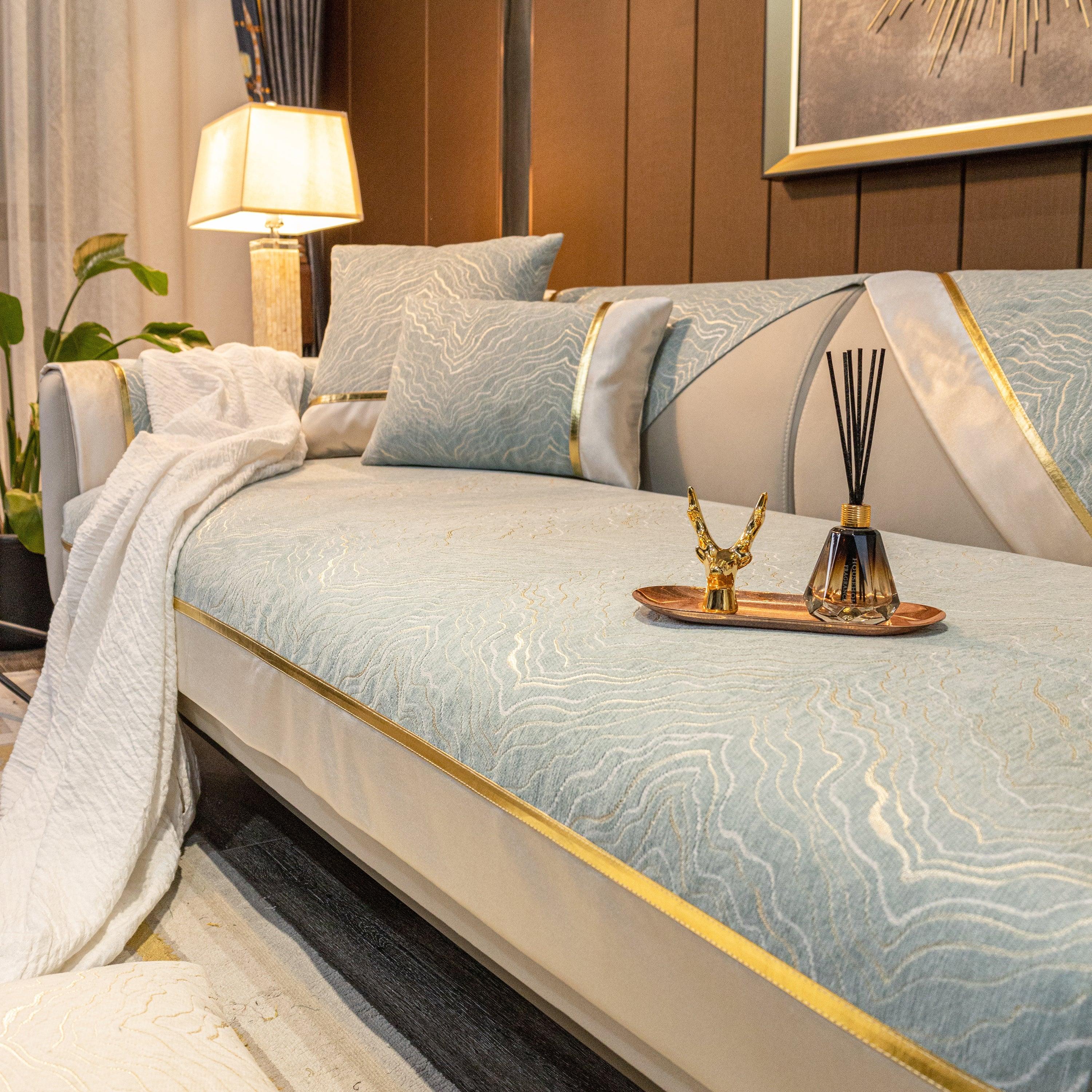 Chenille Non-Slip Metal Texture Sofa Towel, Minimalist Sofa Couch Cover Sectional Couch Covers for Pets - TaroTextile