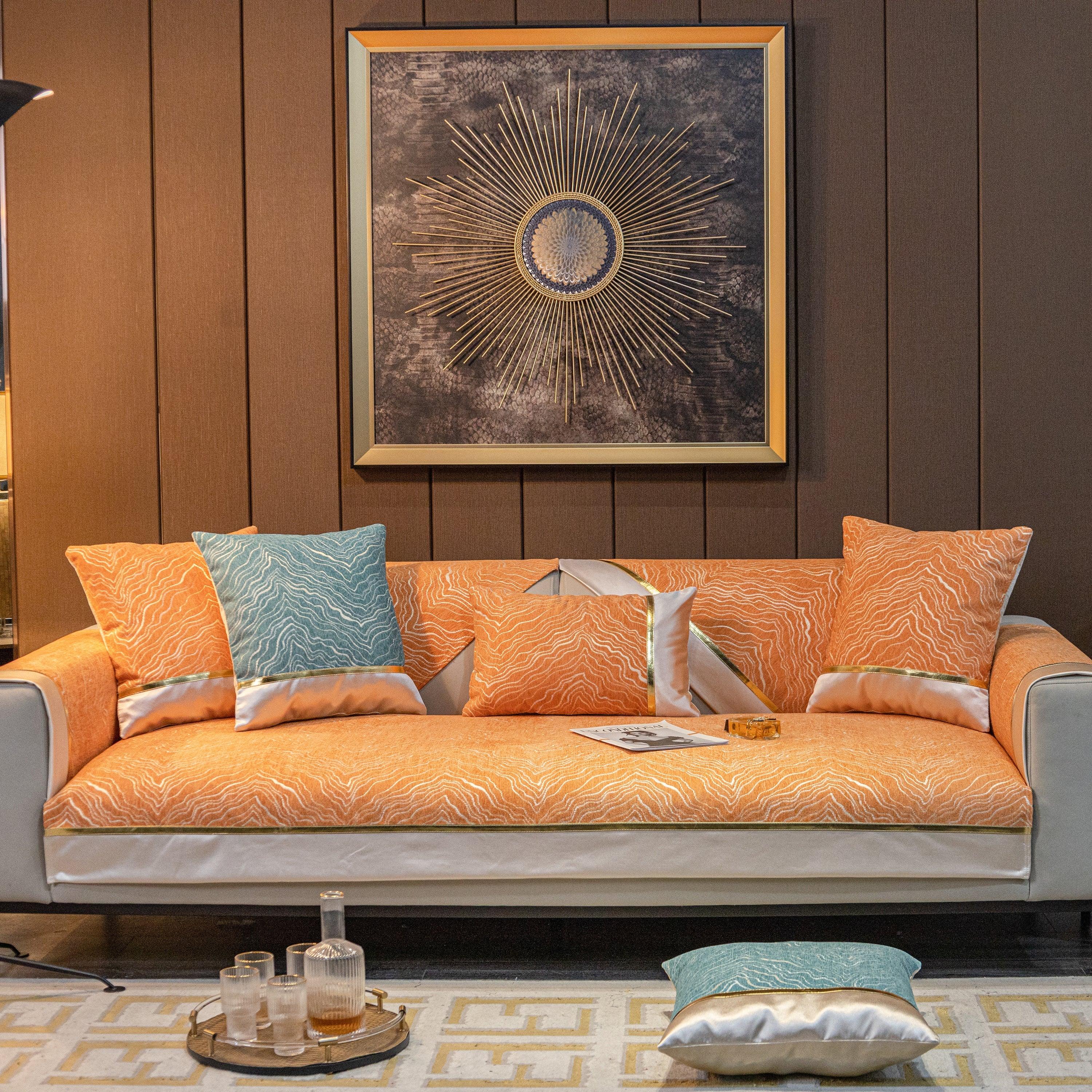 Chenille Non-Slip Metal Texture Sofa Towel, Minimalist Sofa Couch Cover Sectional Couch Covers for Pets - TaroTextile