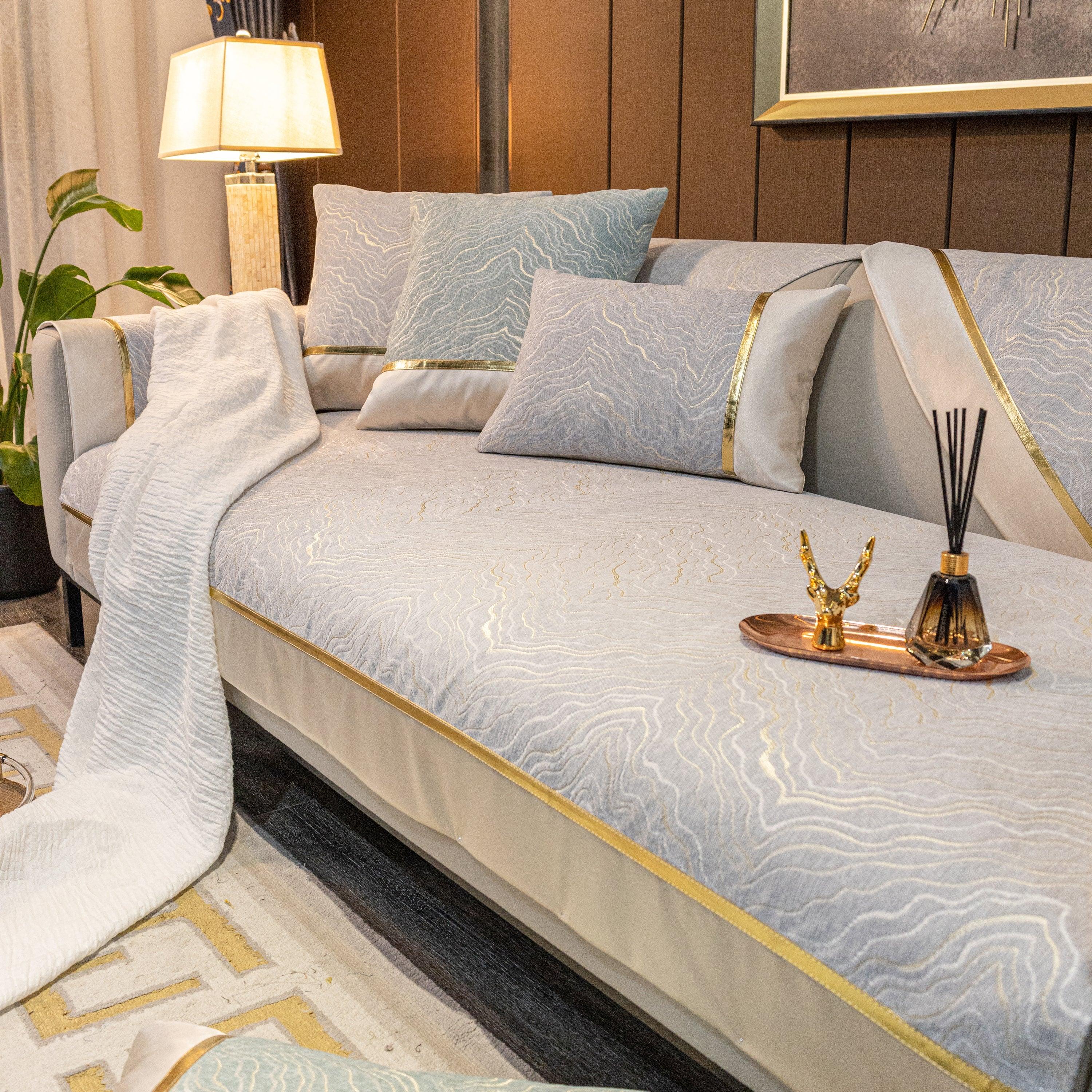 Chenille Non-Slip Metal Texture Sofa Towel, Minimalist Sofa Couch Cover Sectional Couch Covers for Pets - TaroTextile