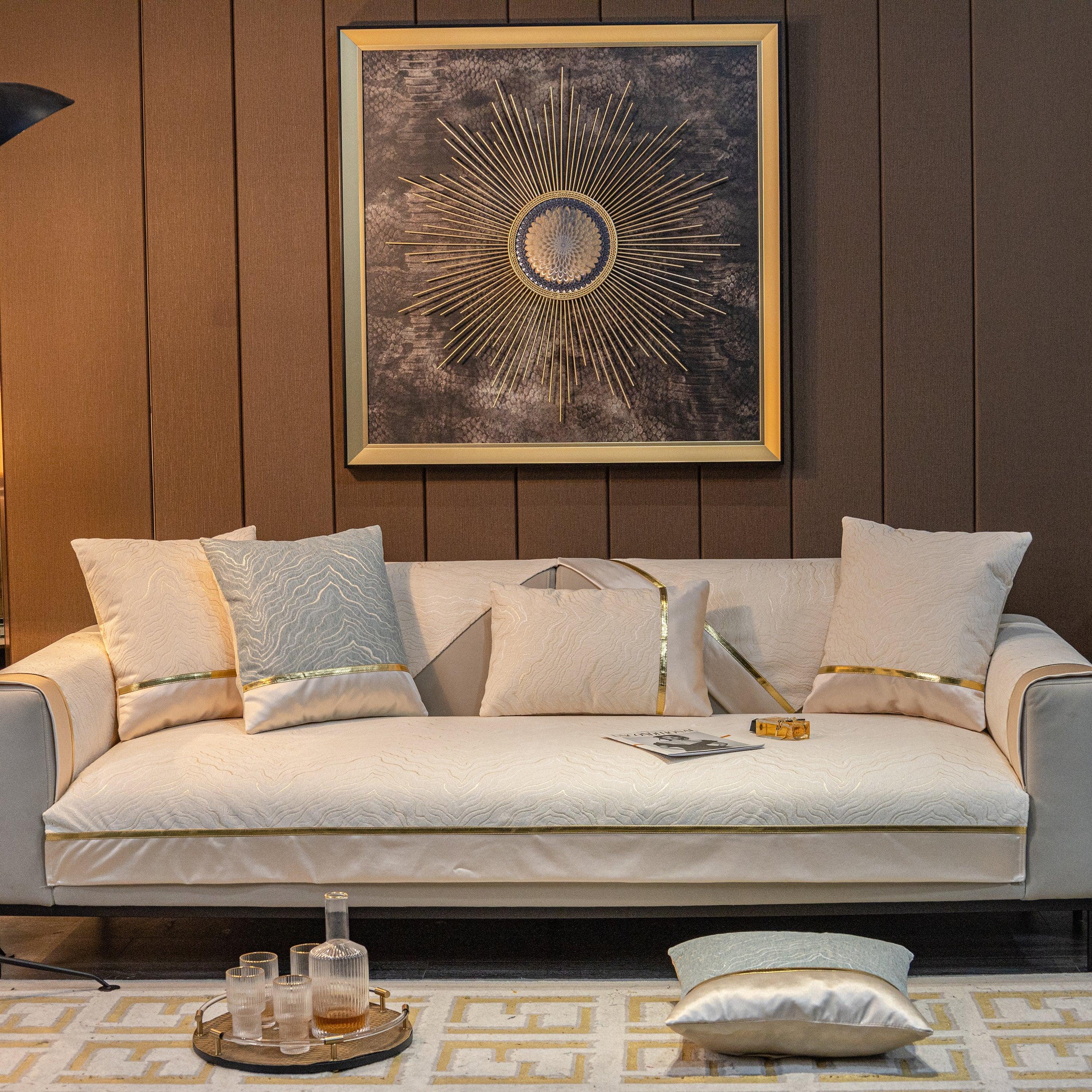 Chenille Non-Slip Metal Texture Sofa Towel, Minimalist Sofa Couch Cover Sectional Couch Covers for Pets - TaroTextile