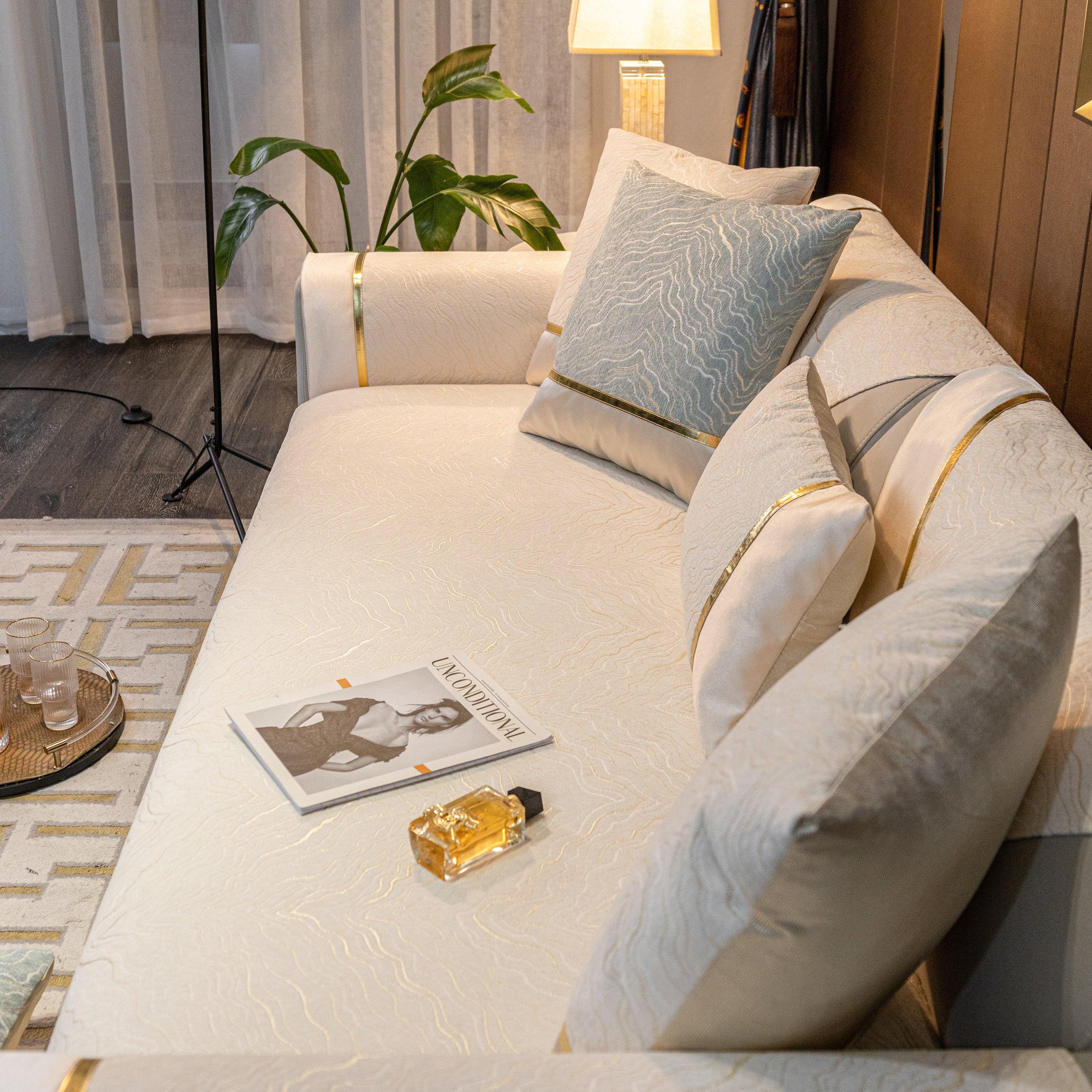 Chenille Non-Slip Metal Texture Sofa Towel, Minimalist Sofa Couch Cover Sectional Couch Covers for Pets - TaroTextile