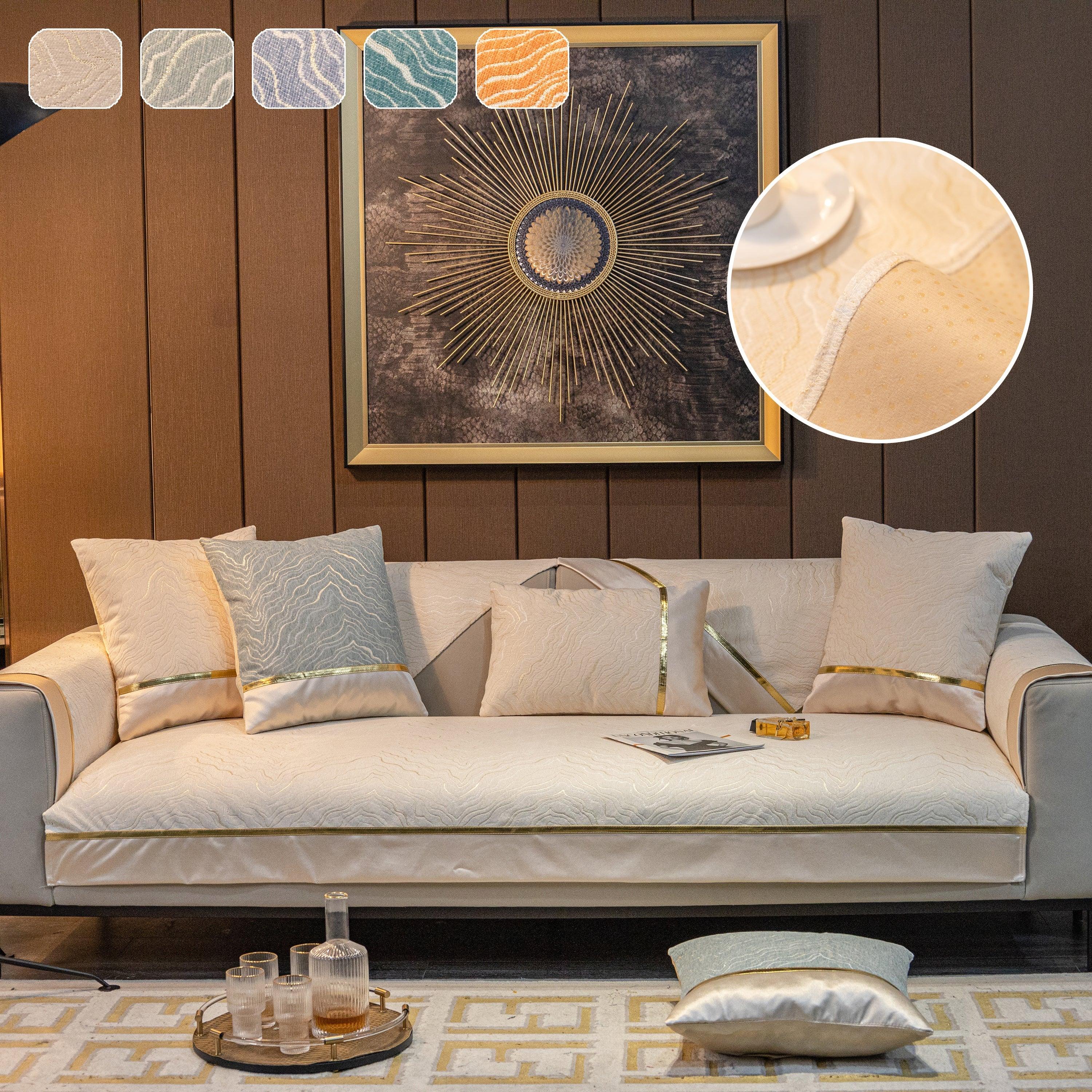 Chenille Non-Slip Metal Texture Sofa Towel, Minimalist Sofa Couch Cover Sectional Couch Covers for Pets - TaroTextile