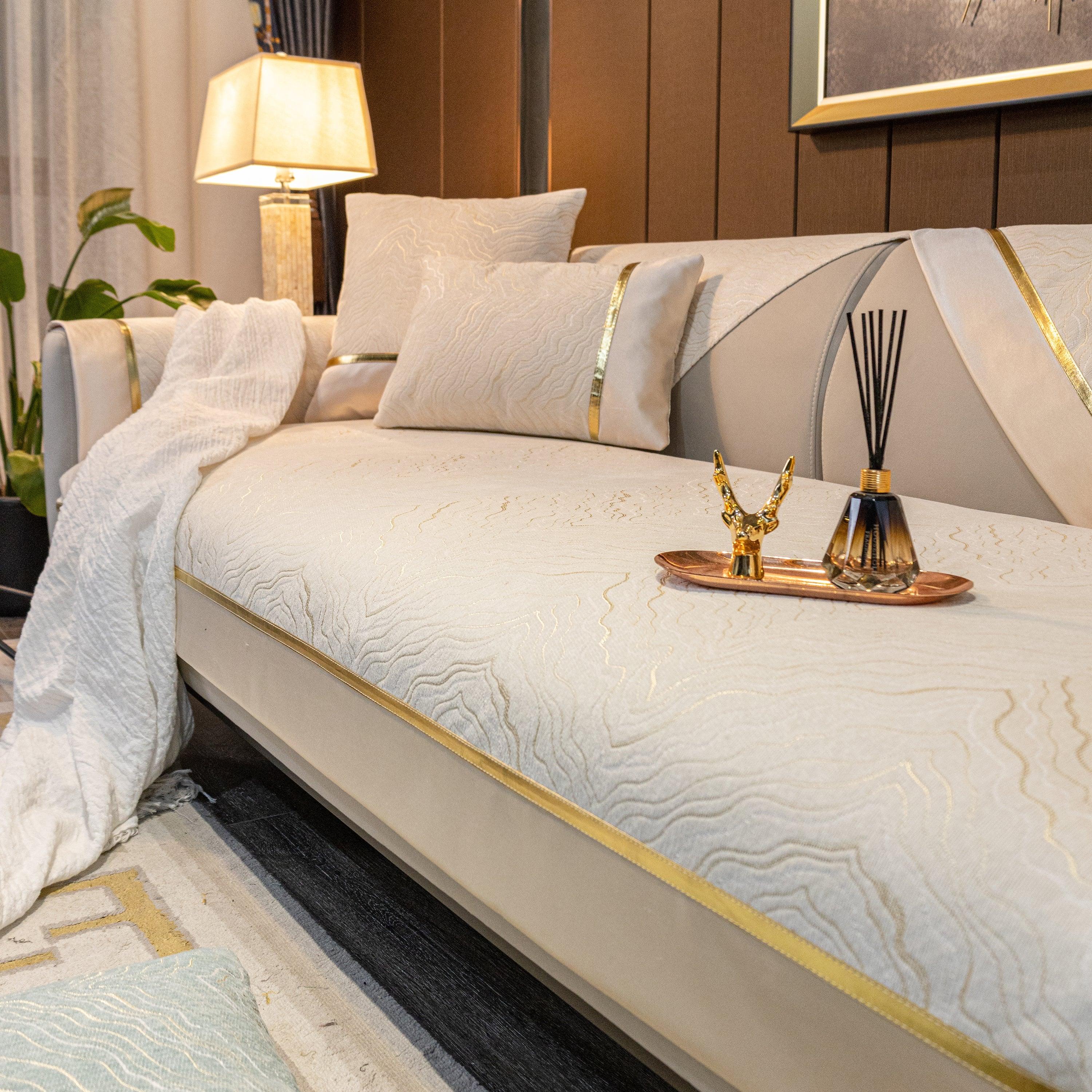 Chenille Non-Slip Metal Texture Sofa Towel, Minimalist Sofa Couch Cover Sectional Couch Covers for Pets - TaroTextile