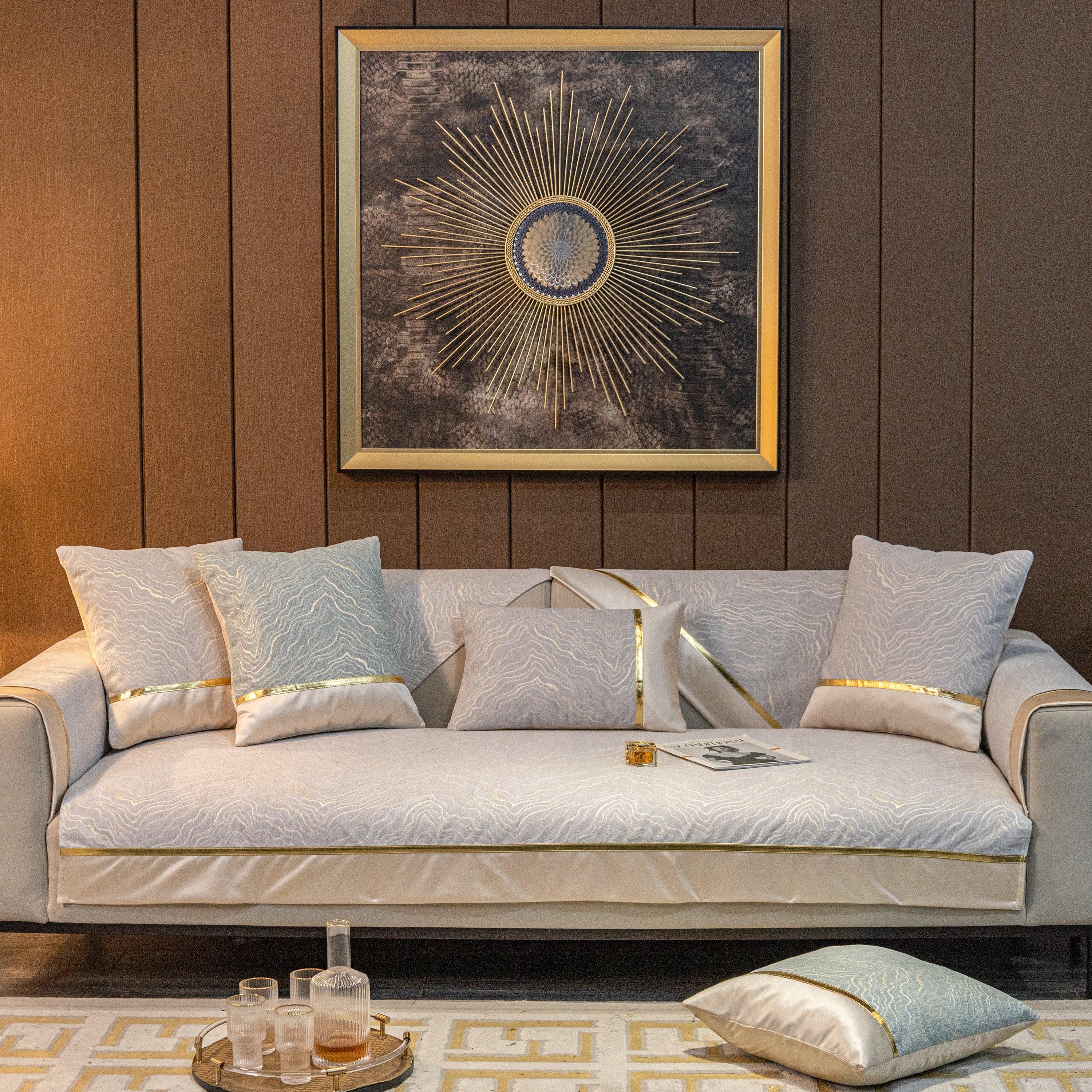 Chenille Non-Slip Metal Texture Sofa Towel, Minimalist Sofa Couch Cover Sectional Couch Covers for Pets - TaroTextile