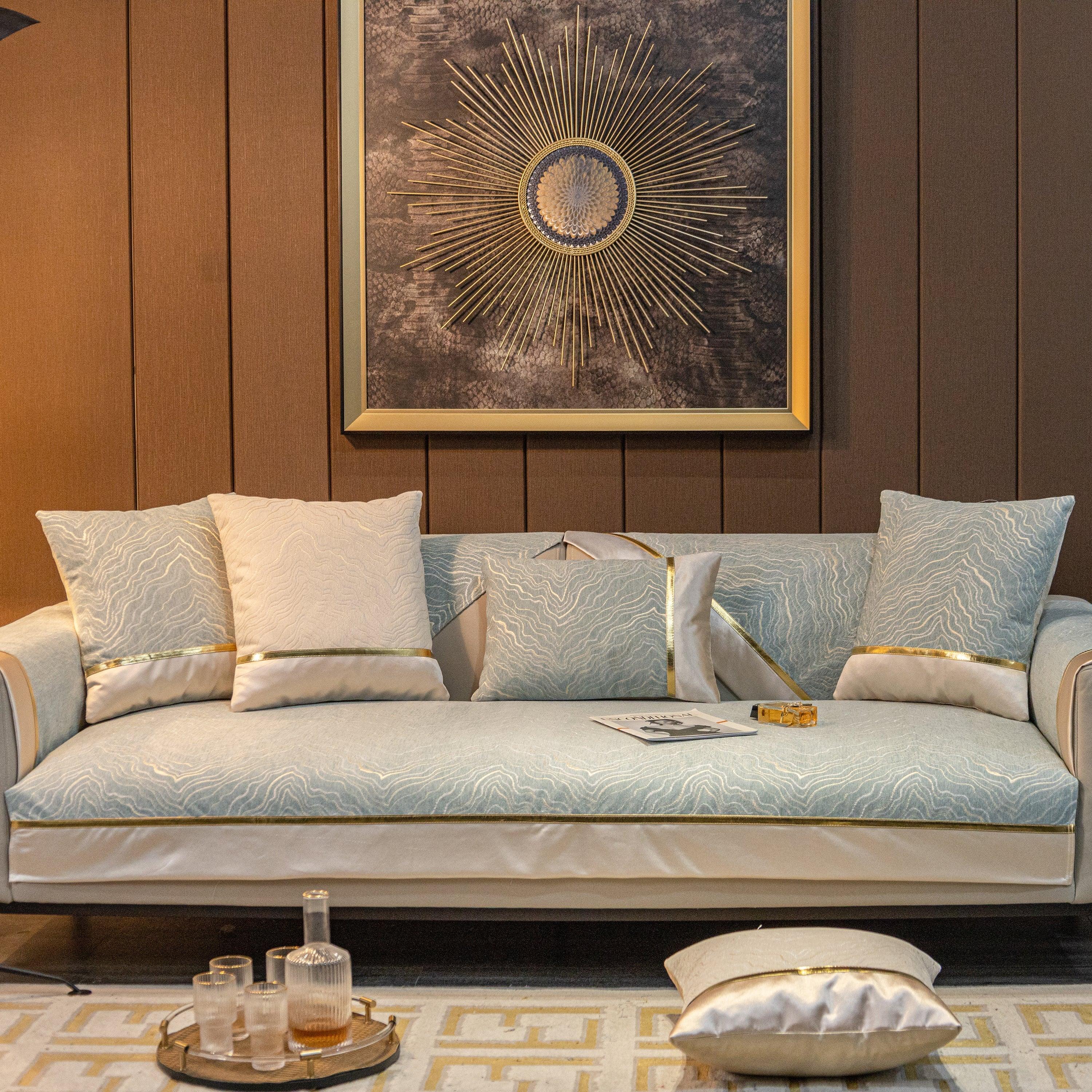 Chenille Non-Slip Metal Texture Sofa Towel, Minimalist Sofa Couch Cover Sectional Couch Covers for Pets - TaroTextile