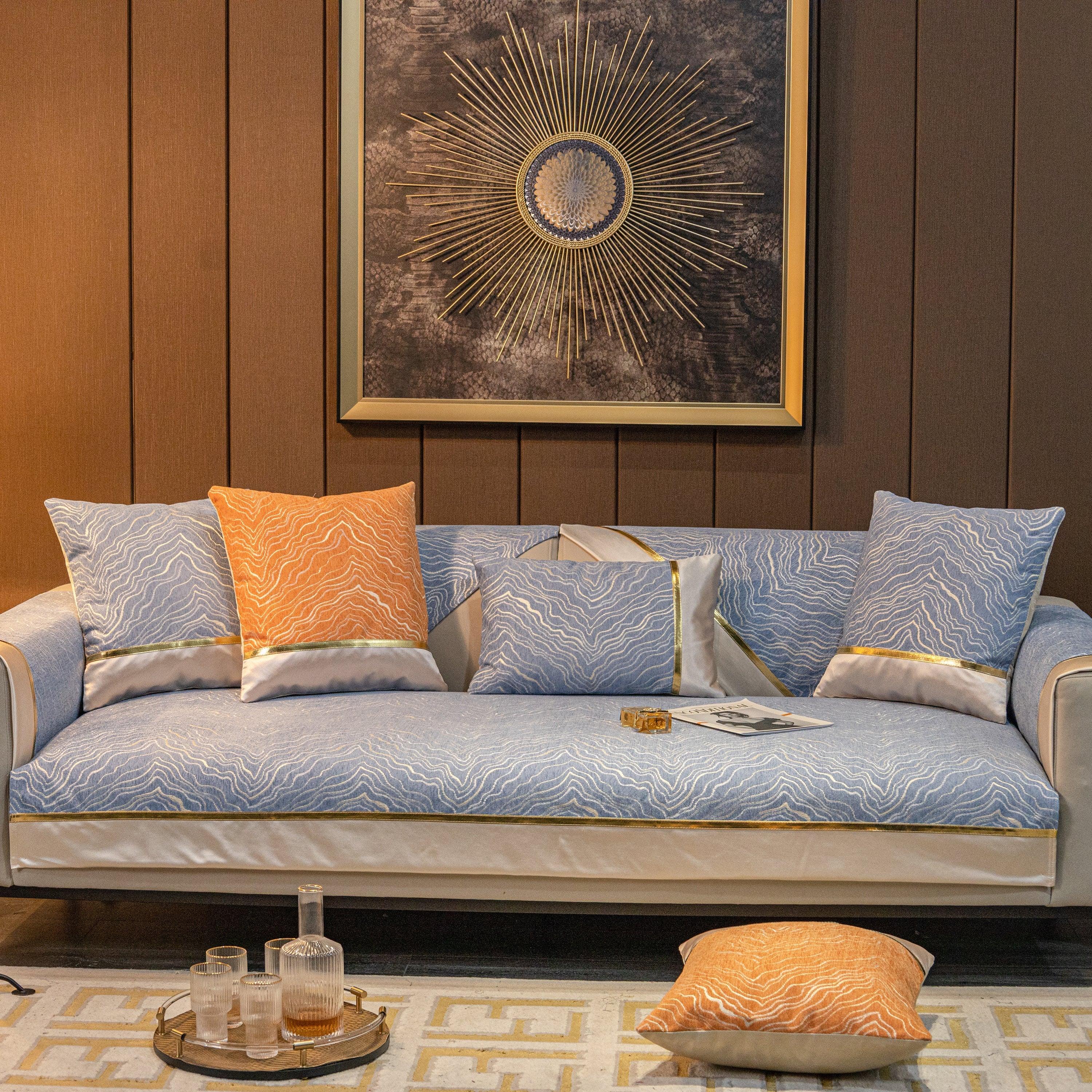 Chenille Non-Slip Metal Texture Sofa Towel, Minimalist Sofa Couch Cover Sectional Couch Covers for Pets - TaroTextile