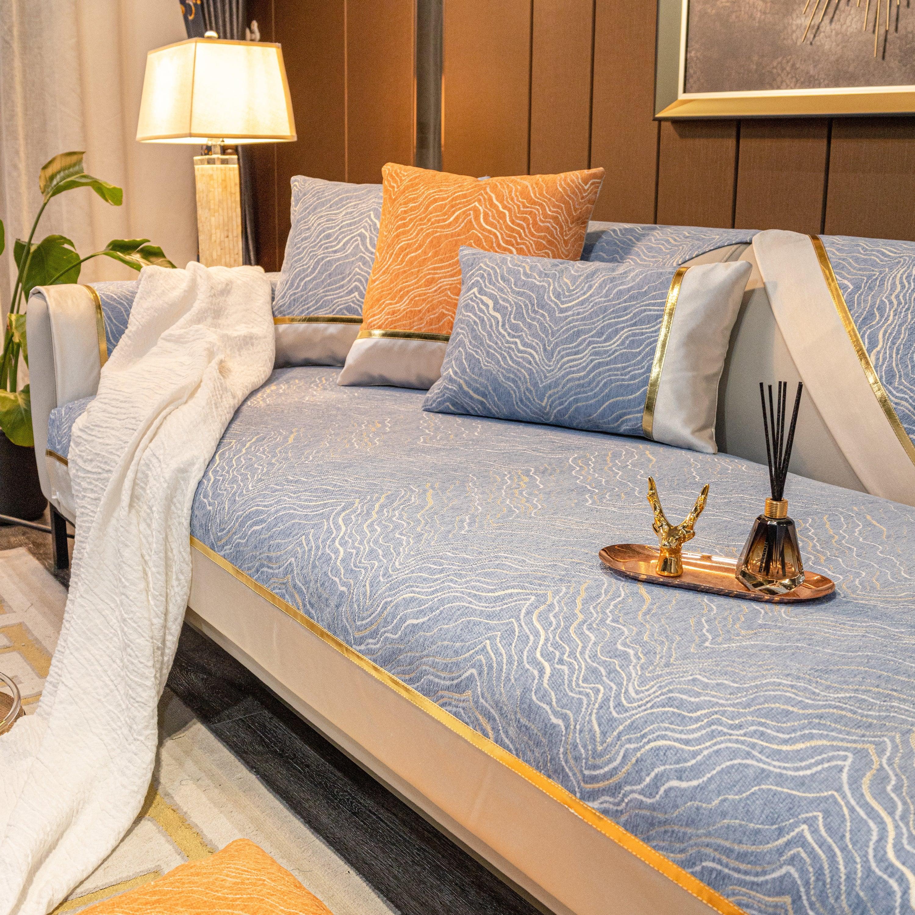 Chenille Non-Slip Metal Texture Sofa Towel, Minimalist Sofa Couch Cover Sectional Couch Covers for Pets - TaroTextile