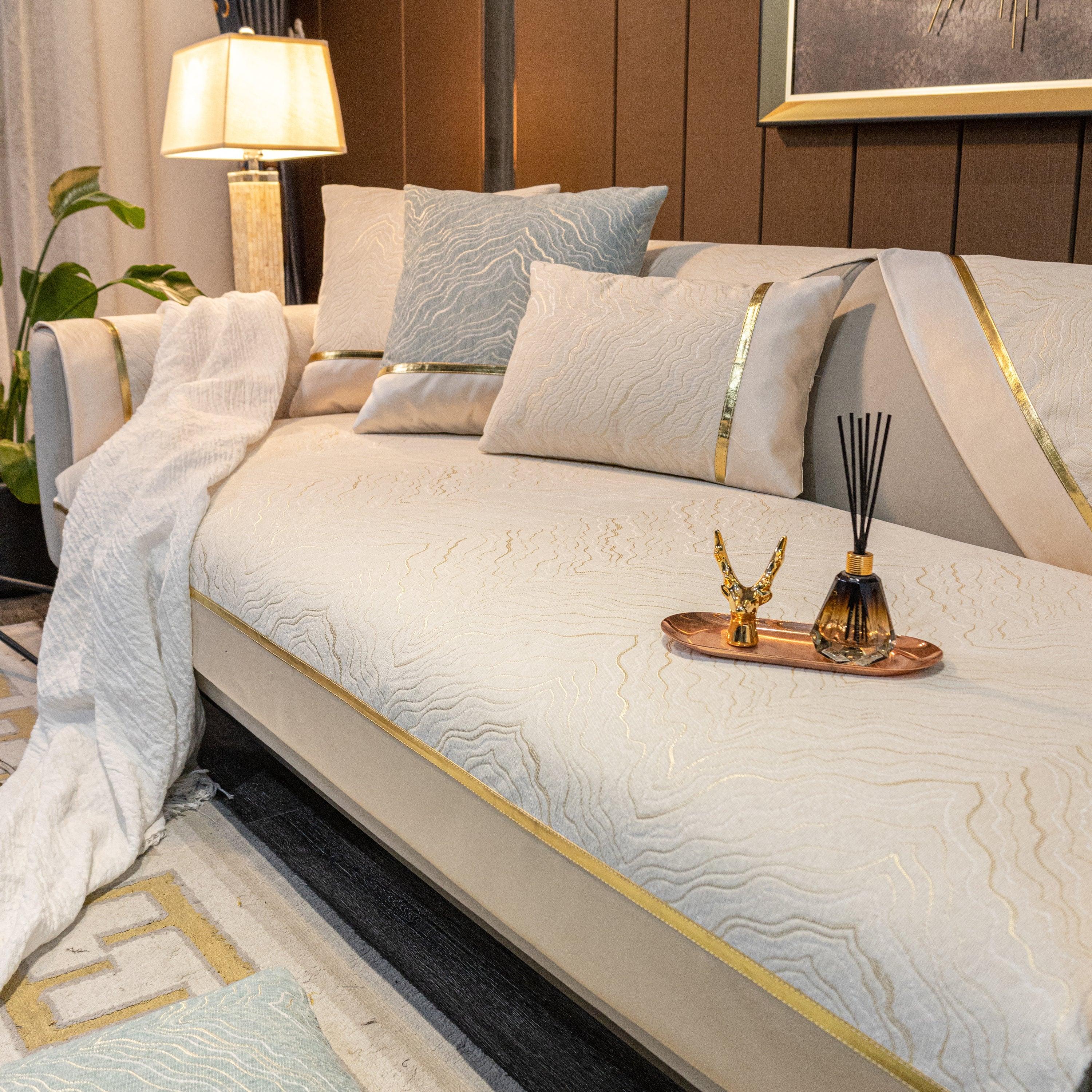 Chenille Non-Slip Metal Texture Sofa Towel, Minimalist Sofa Couch Cover Sectional Couch Covers for Pets - TaroTextile