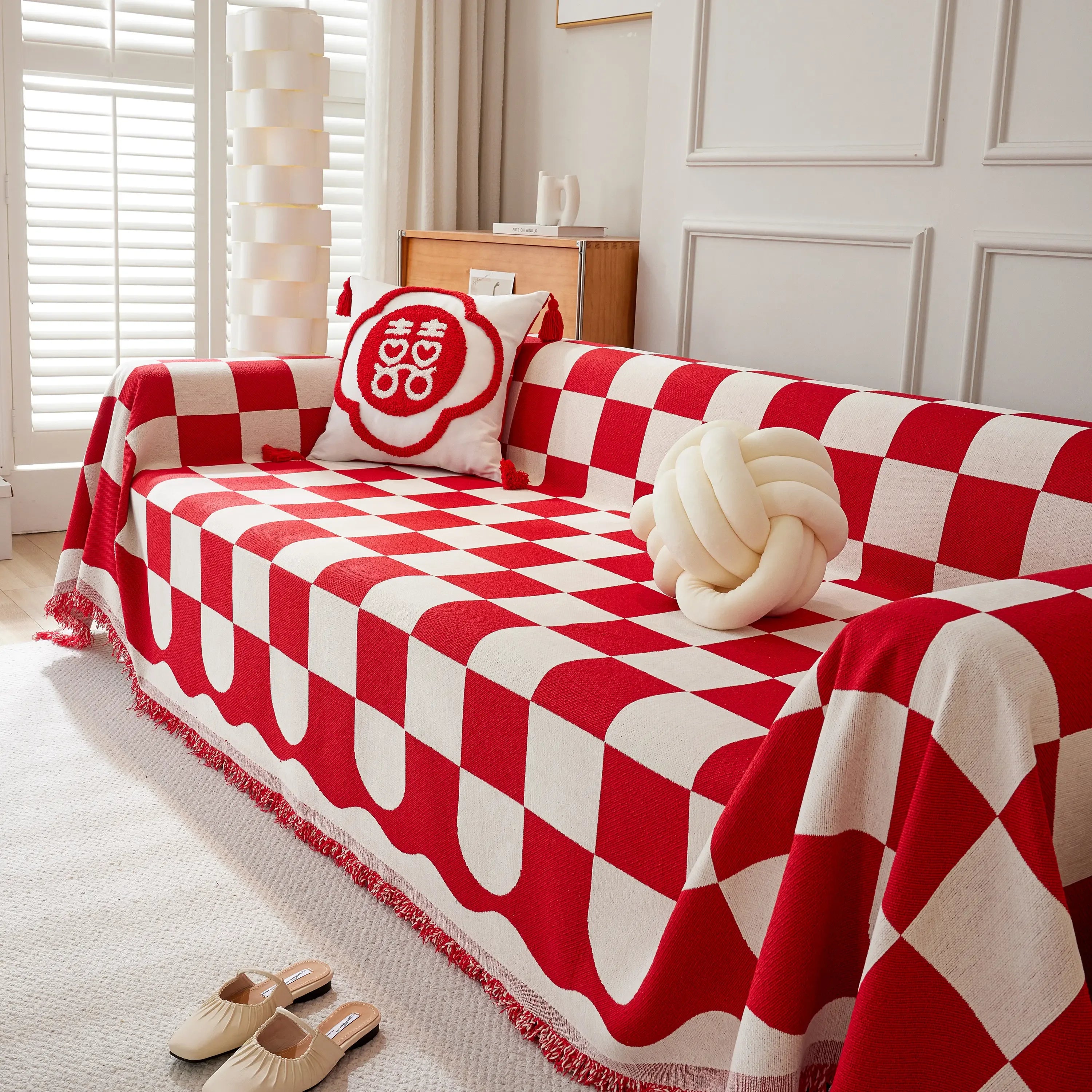 Chenille Plaid Couch Covers for Couches, Sectional Couch Covers, Stylish Sofa Throw Blanket - TaroTextile