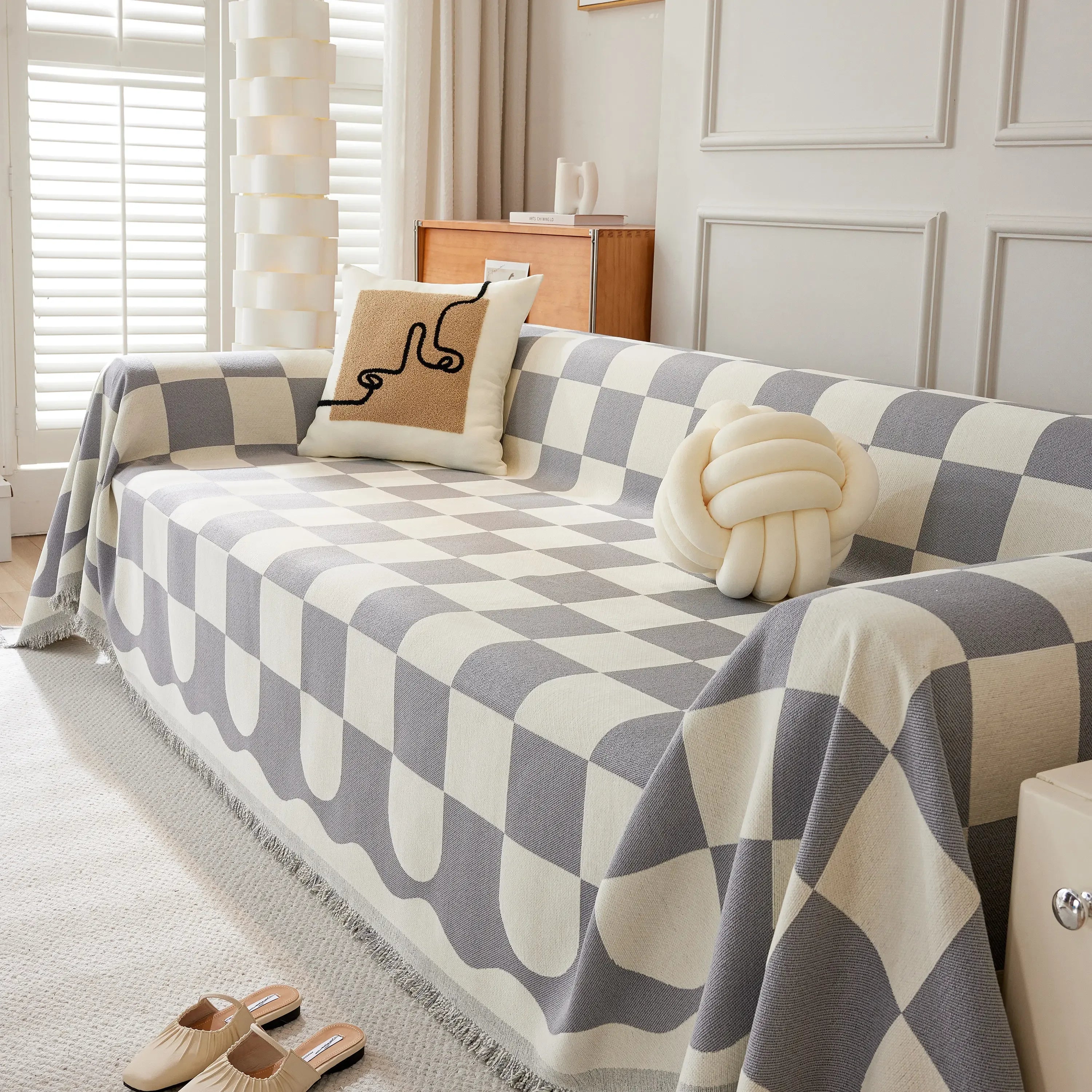 Chenille Plaid Couch Covers for Couches, Sectional Couch Covers, Stylish Sofa Throw Blanket - TaroTextile