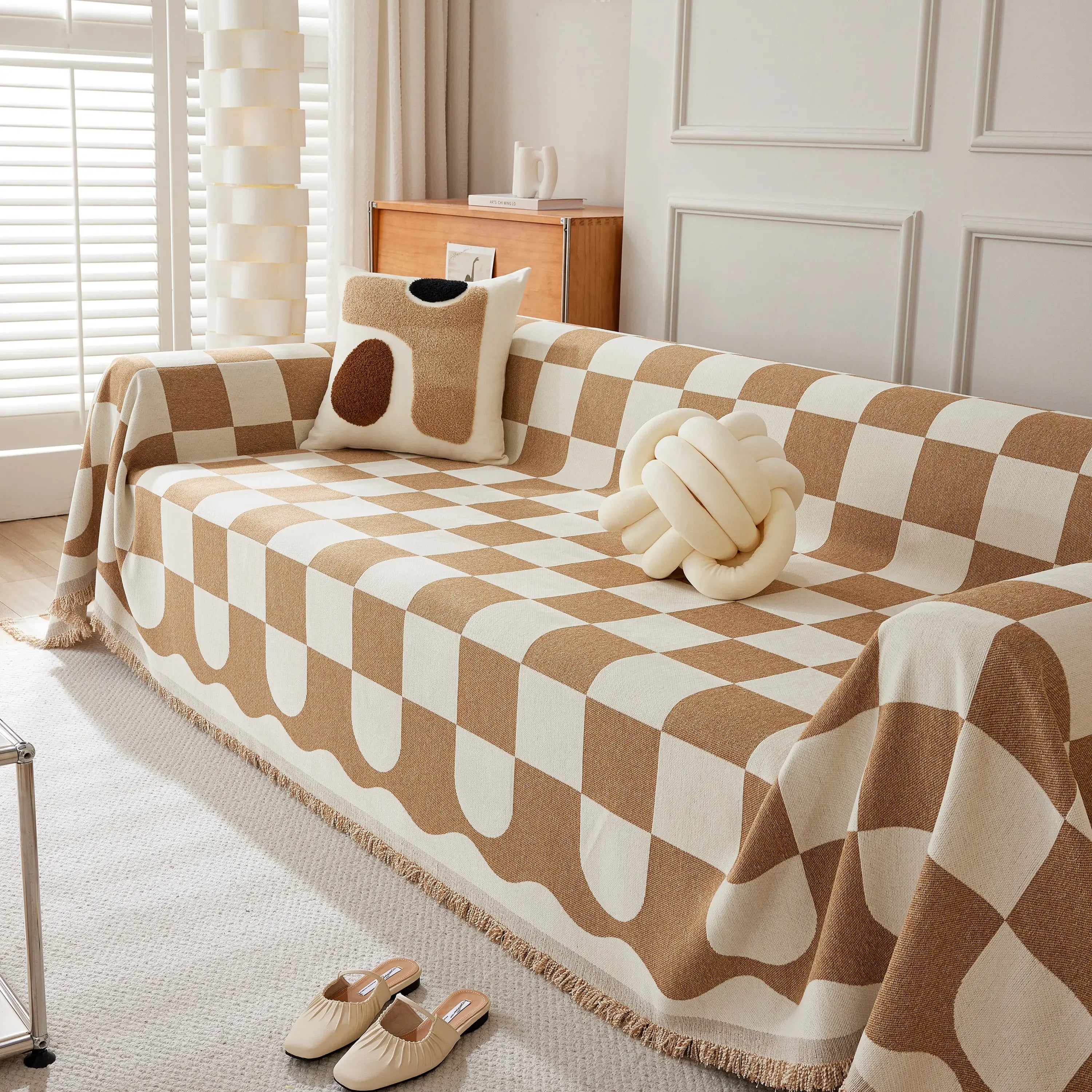 Chenille Plaid Couch Covers for Couches, Sectional Couch Covers, Stylish Sofa Throw Blanket - TaroTextile