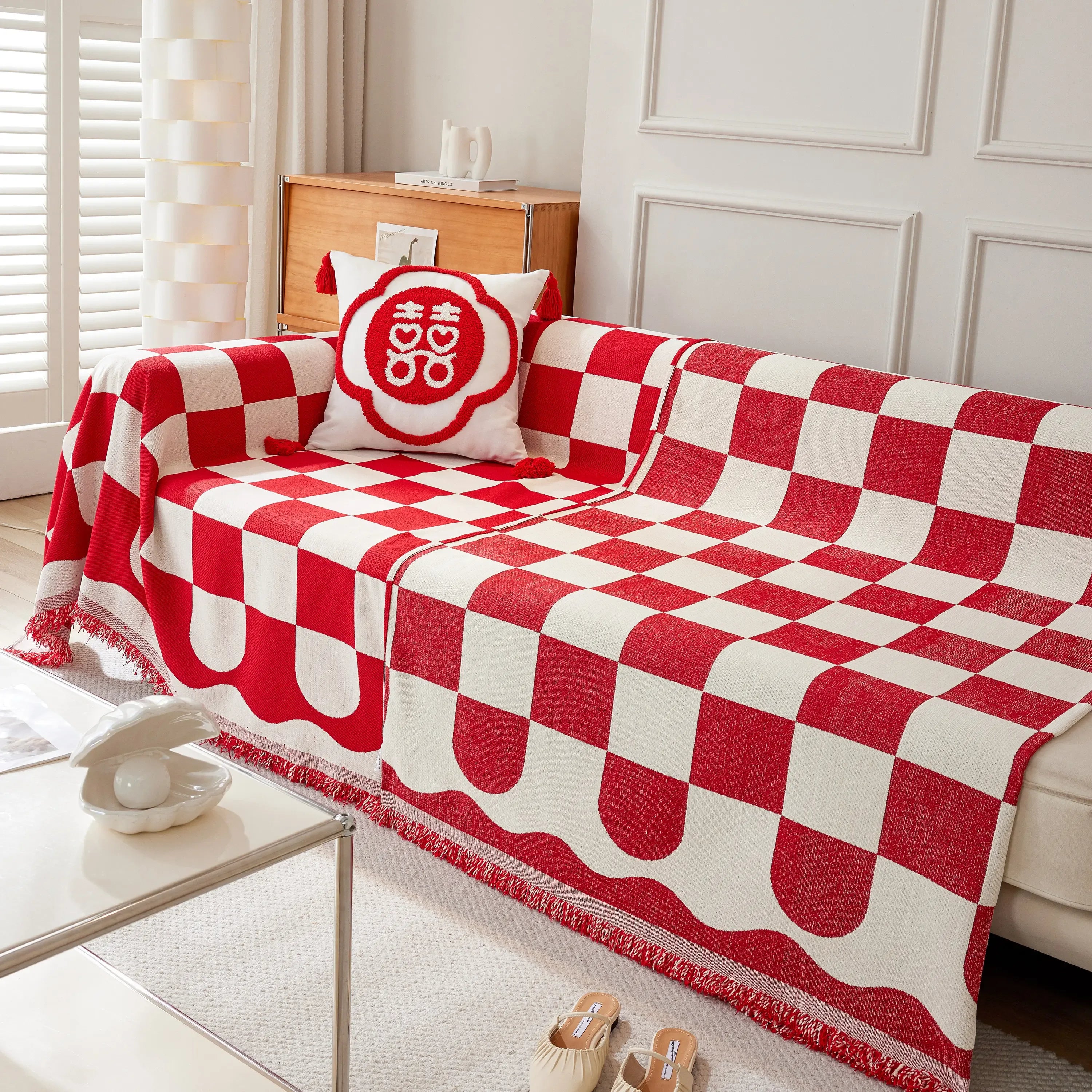 Chenille Plaid Couch Covers for Couches, Sectional Couch Covers, Stylish Sofa Throw Blanket - TaroTextile