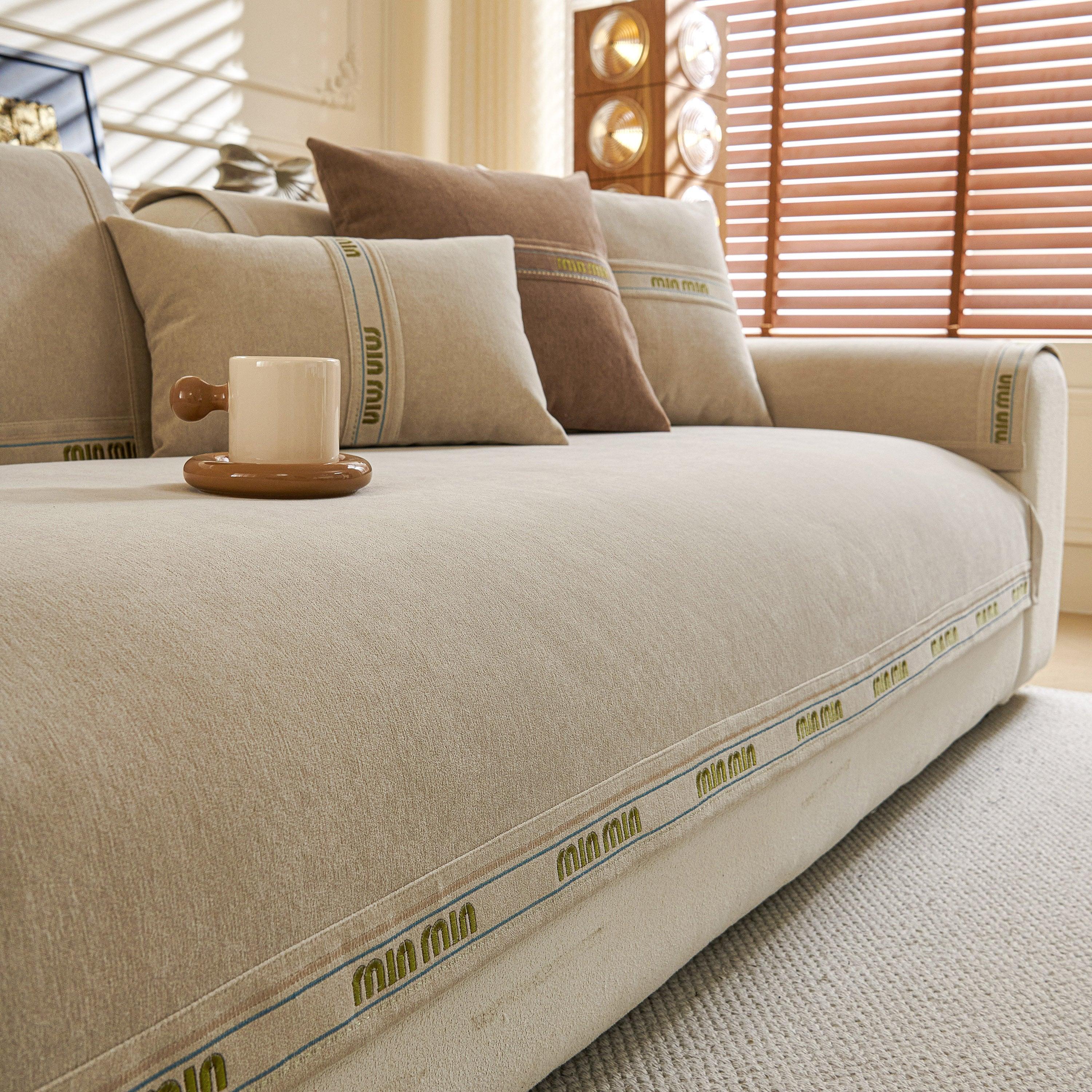 Chenille Sofa Cover Pet Mat, Non-Slip Couch Protector for Sectional & L-Shaped Sofas - TaroTextile