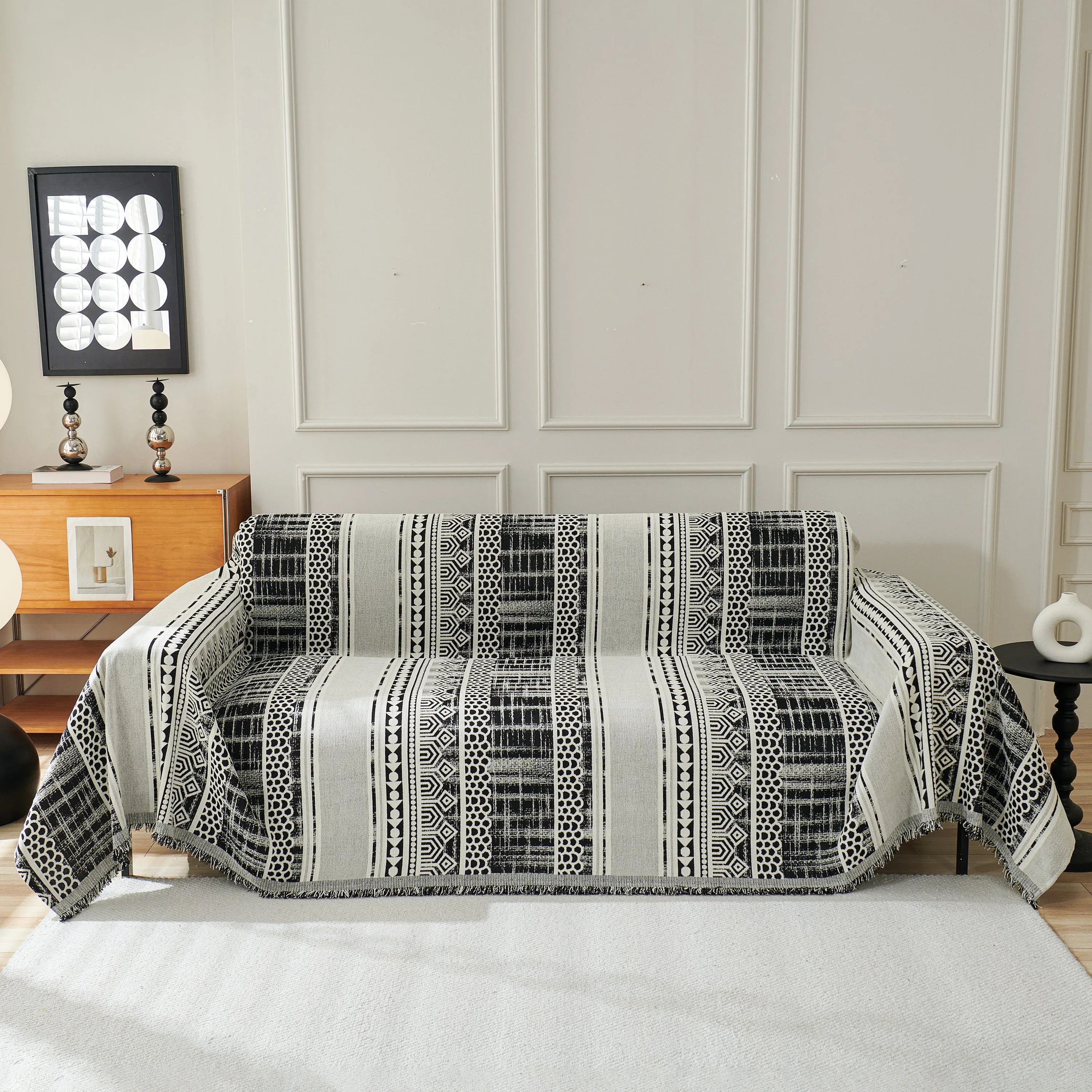 Chenille Sofa Cover Throw Blanket, Boho Geometric Scratch Proof Couch Protector - TaroTextile