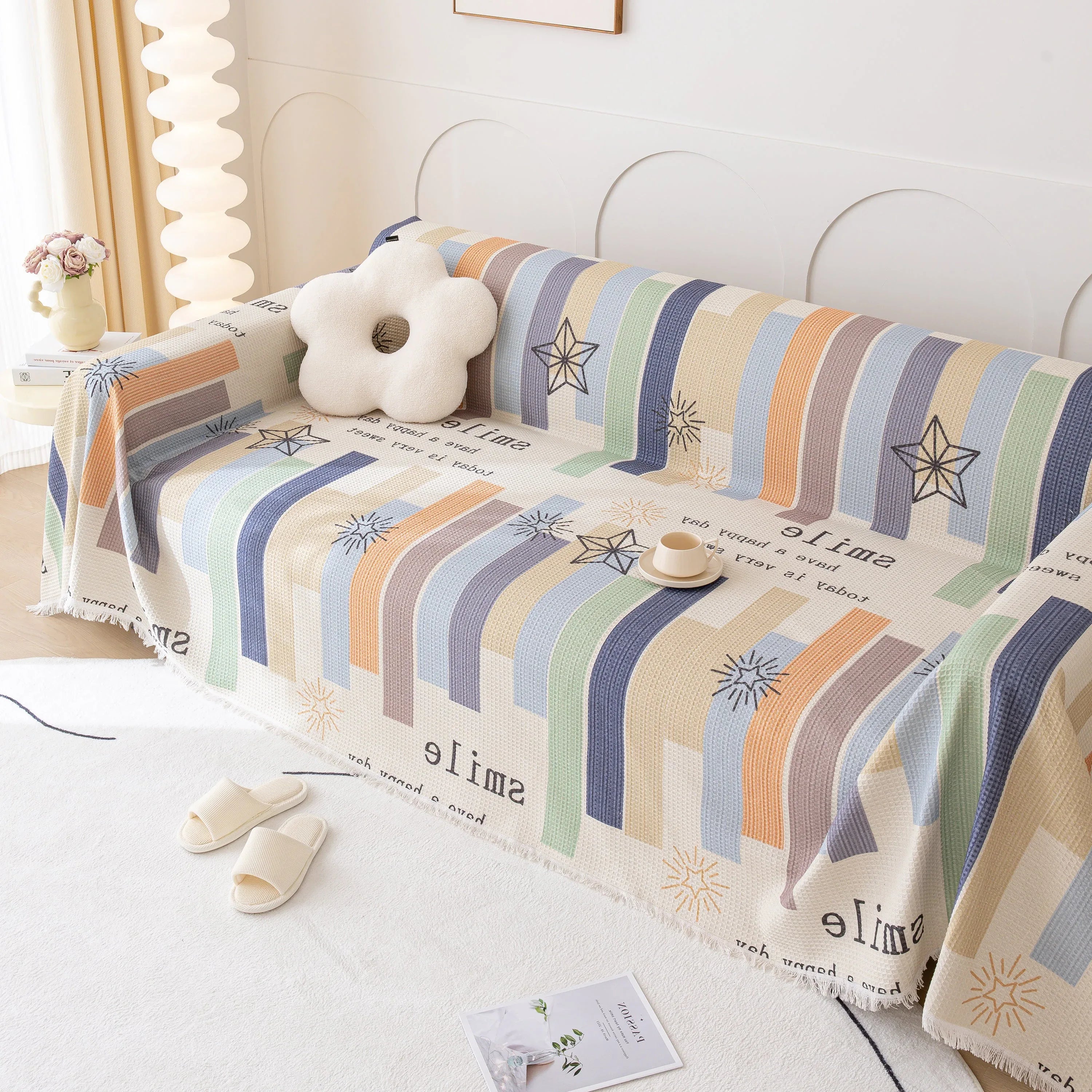 Chenille Sofa Cover Throw, Smile Couch Cover Blanket Throws for Couches, Soft Sofa Towel - TaroTextile