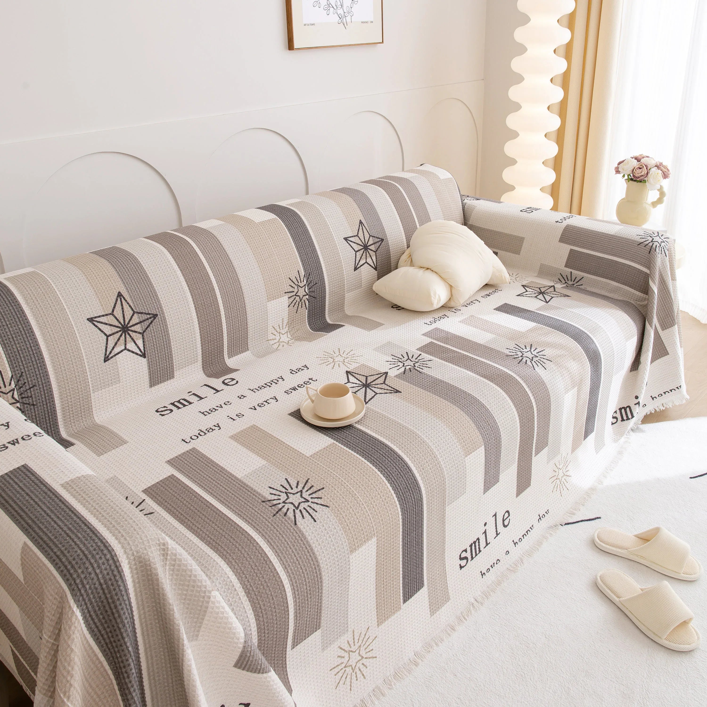Chenille Sofa Cover Throw, Smile Couch Cover Blanket Throws for Couches, Soft Sofa Towel - TaroTextile