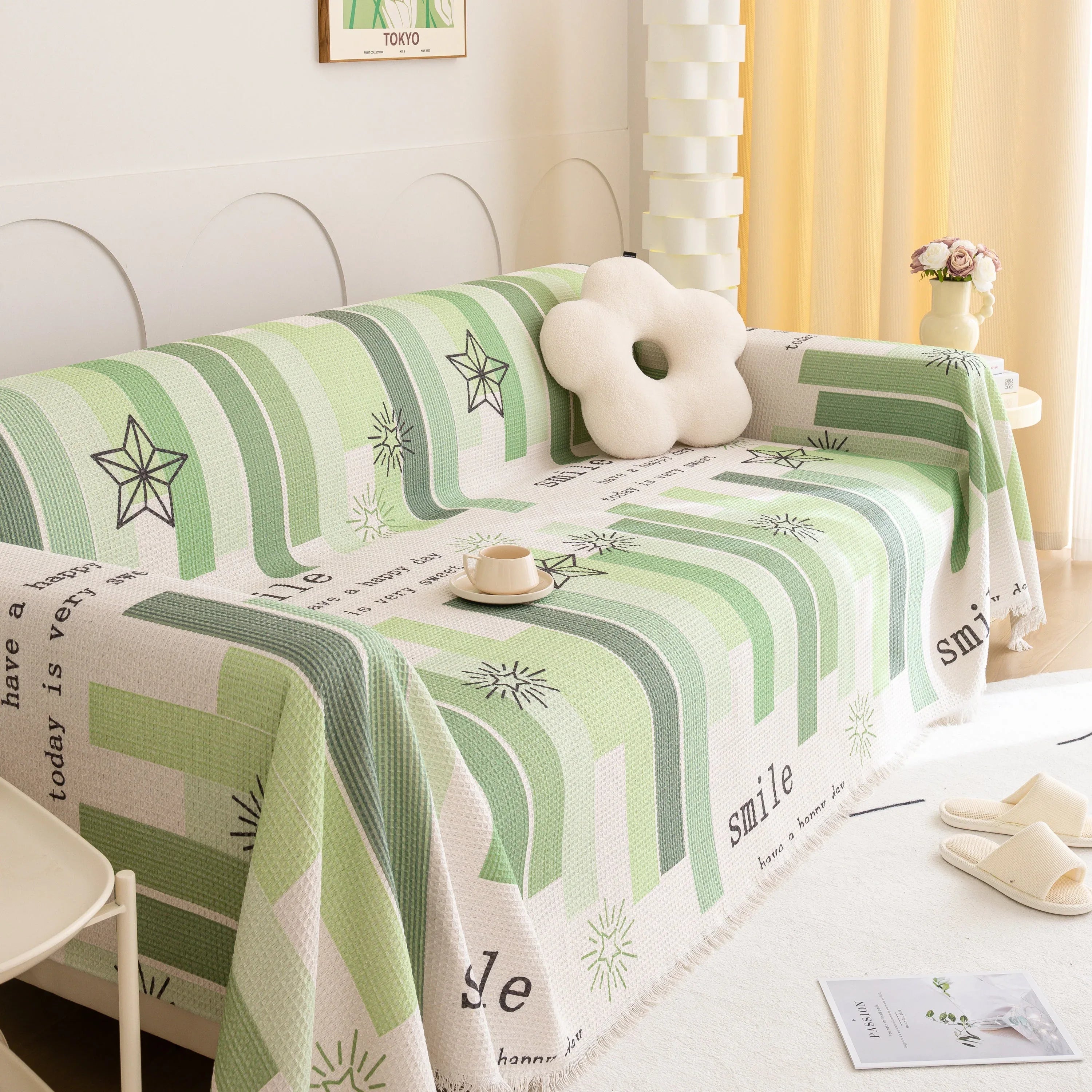 Chenille Sofa Cover Throw, Smile Couch Cover Blanket Throws for Couches, Soft Sofa Towel - TaroTextile