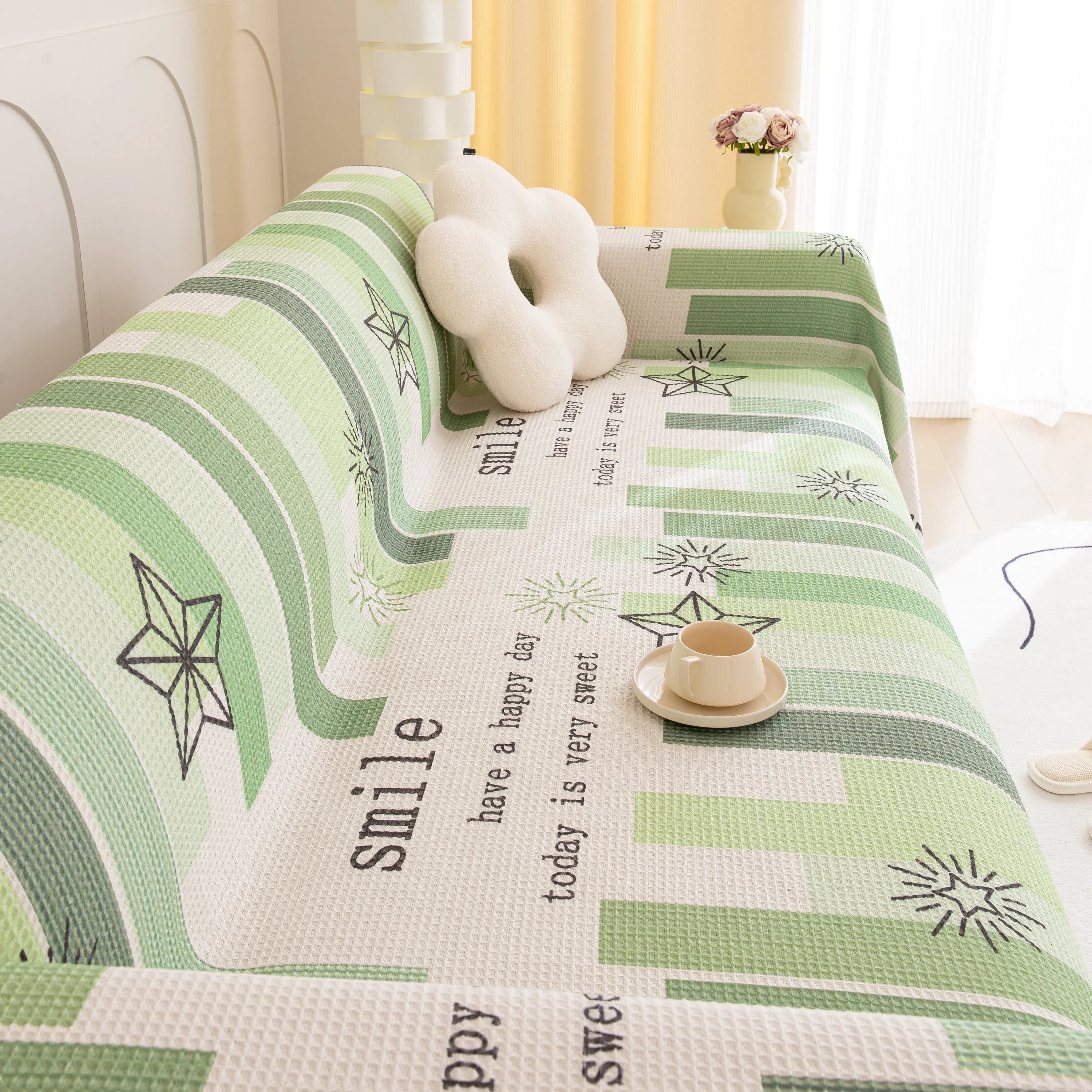 Chenille Sofa Cover Throw, Smile Couch Cover Blanket Throws for Couches, Soft Sofa Towel - TaroTextile