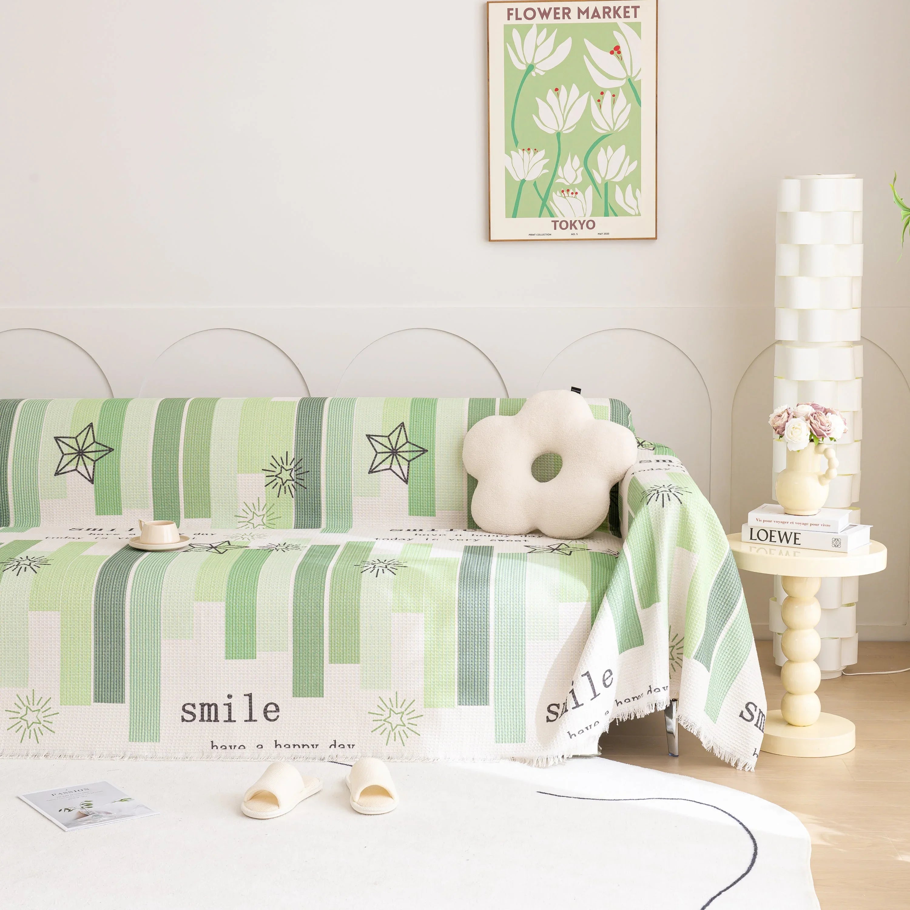 Chenille Sofa Cover Throw, Smile Couch Cover Blanket Throws for Couches, Soft Sofa Towel - TaroTextile