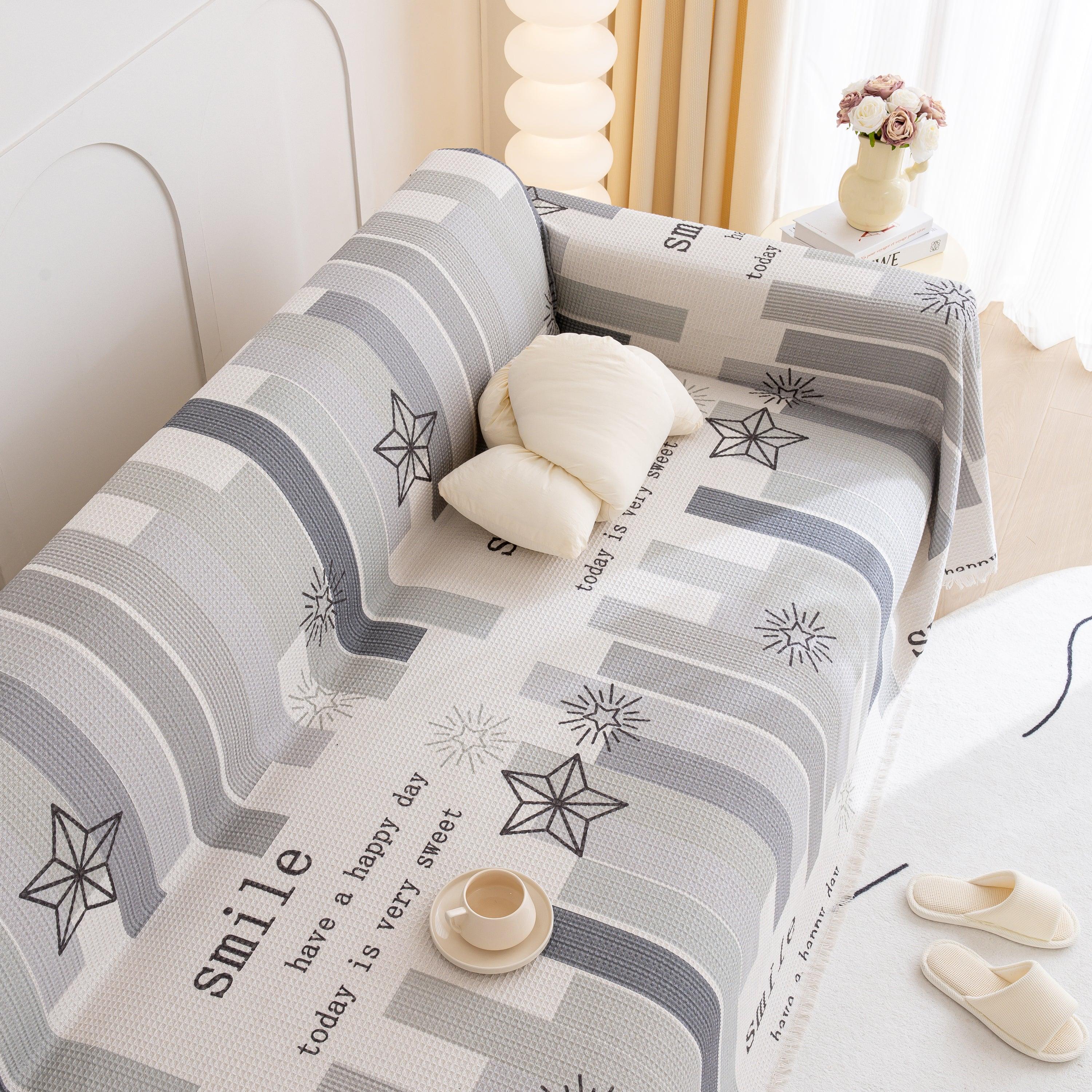 Chenille Sofa Cover Throw, Smile Couch Cover Blanket Throws for Couches, Soft Sofa Towel - TaroTextile