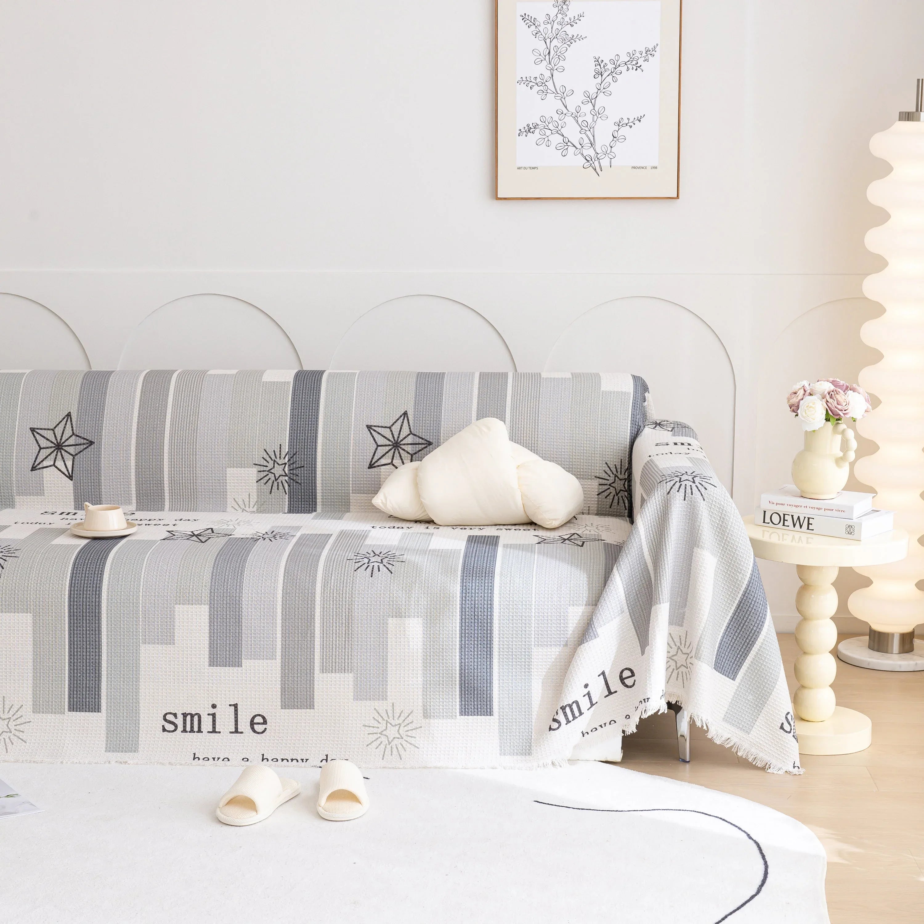 Chenille Sofa Cover Throw, Smile Couch Cover Blanket Throws for Couches, Soft Sofa Towel - TaroTextile