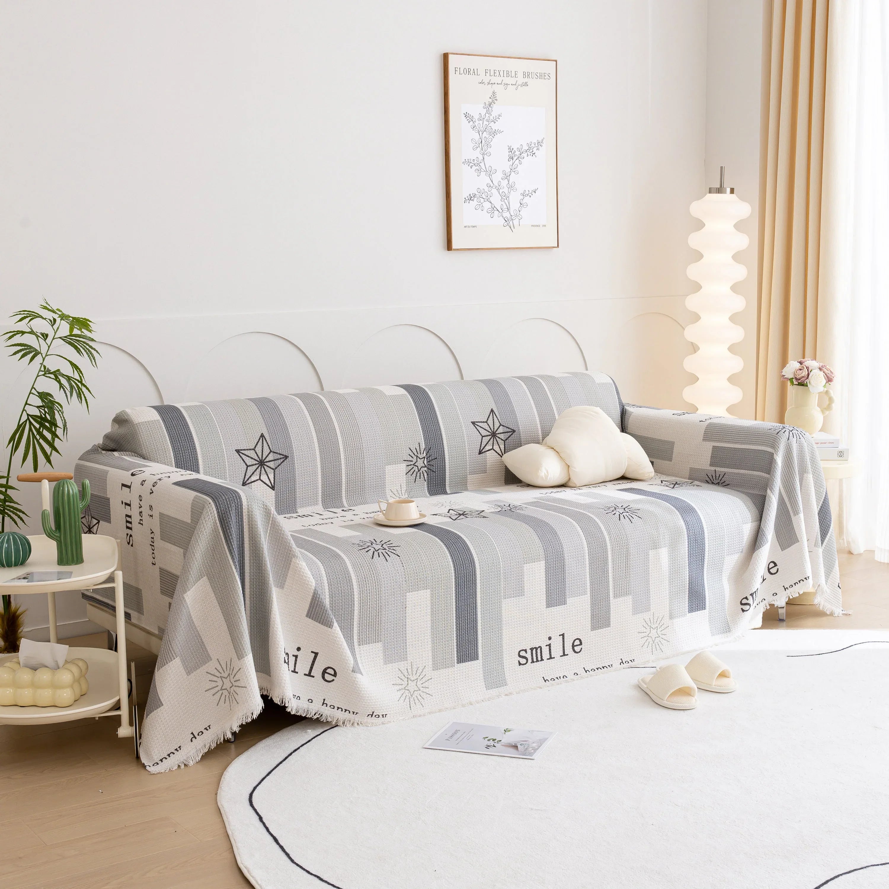 Chenille Sofa Cover Throw, Smile Couch Cover Blanket Throws for Couches, Soft Sofa Towel - TaroTextile