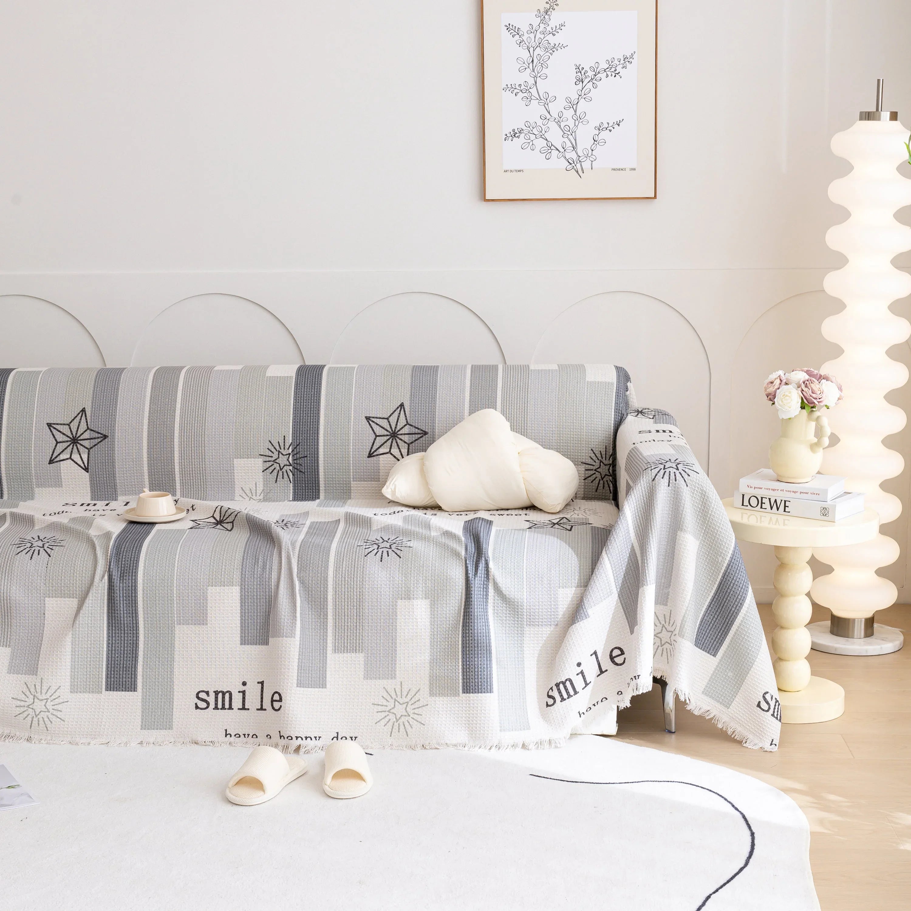 Chenille Sofa Cover Throw, Smile Couch Cover Blanket Throws for Couches, Soft Sofa Towel - TaroTextile