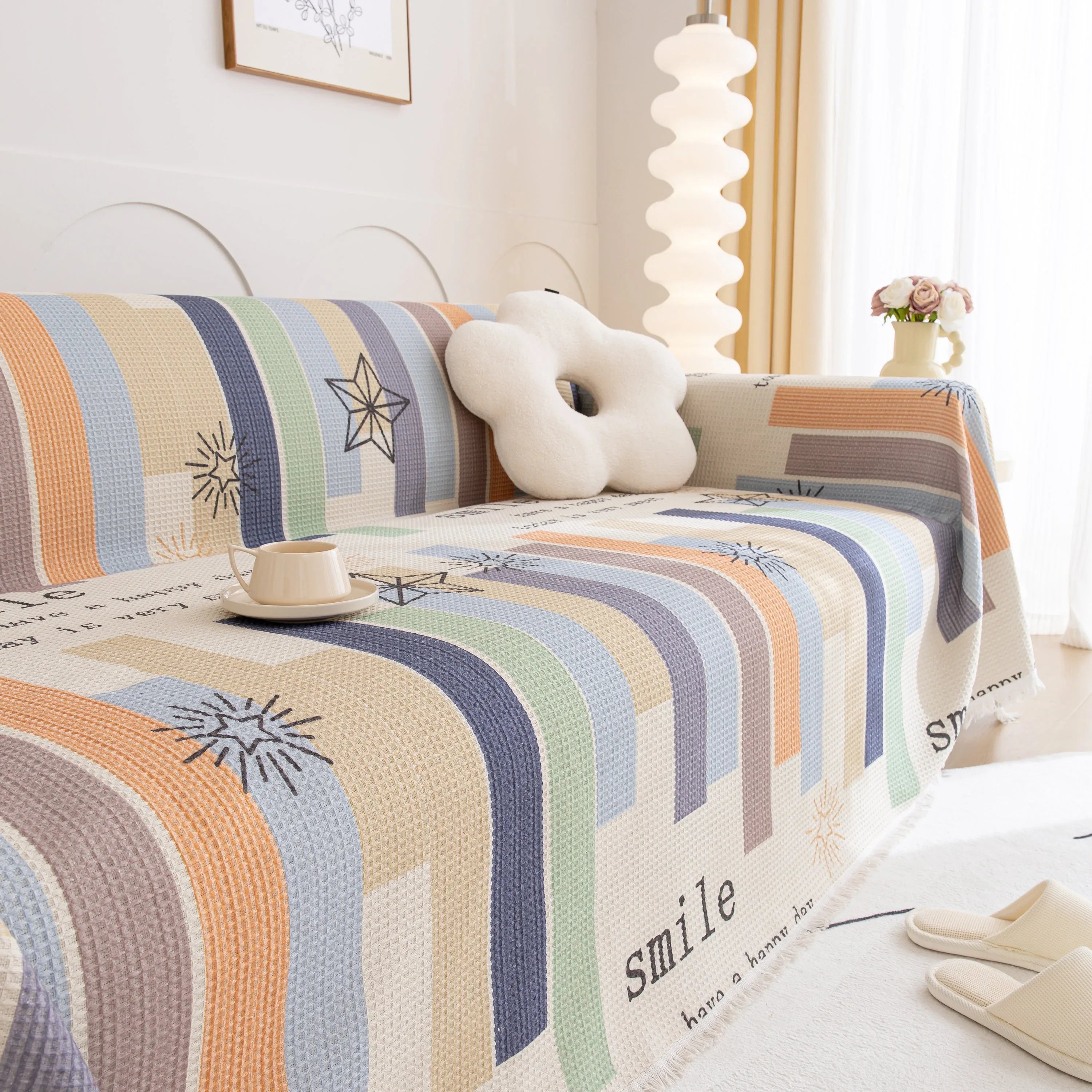 Chenille Sofa Cover Throw, Smile Couch Cover Blanket Throws for Couches, Soft Sofa Towel - TaroTextile