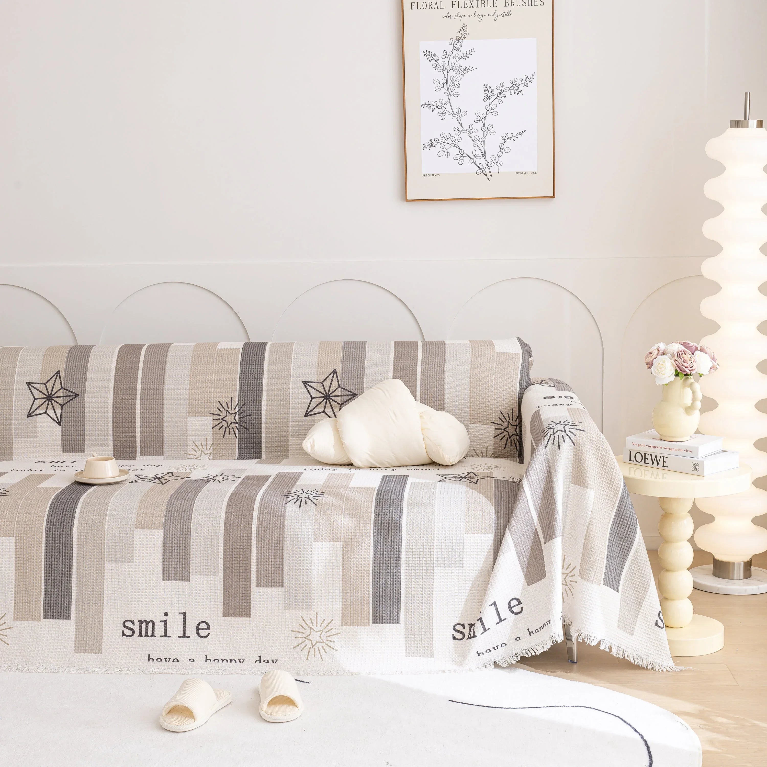 Chenille Sofa Cover Throw, Smile Couch Cover Blanket Throws for Couches, Soft Sofa Towel - TaroTextile