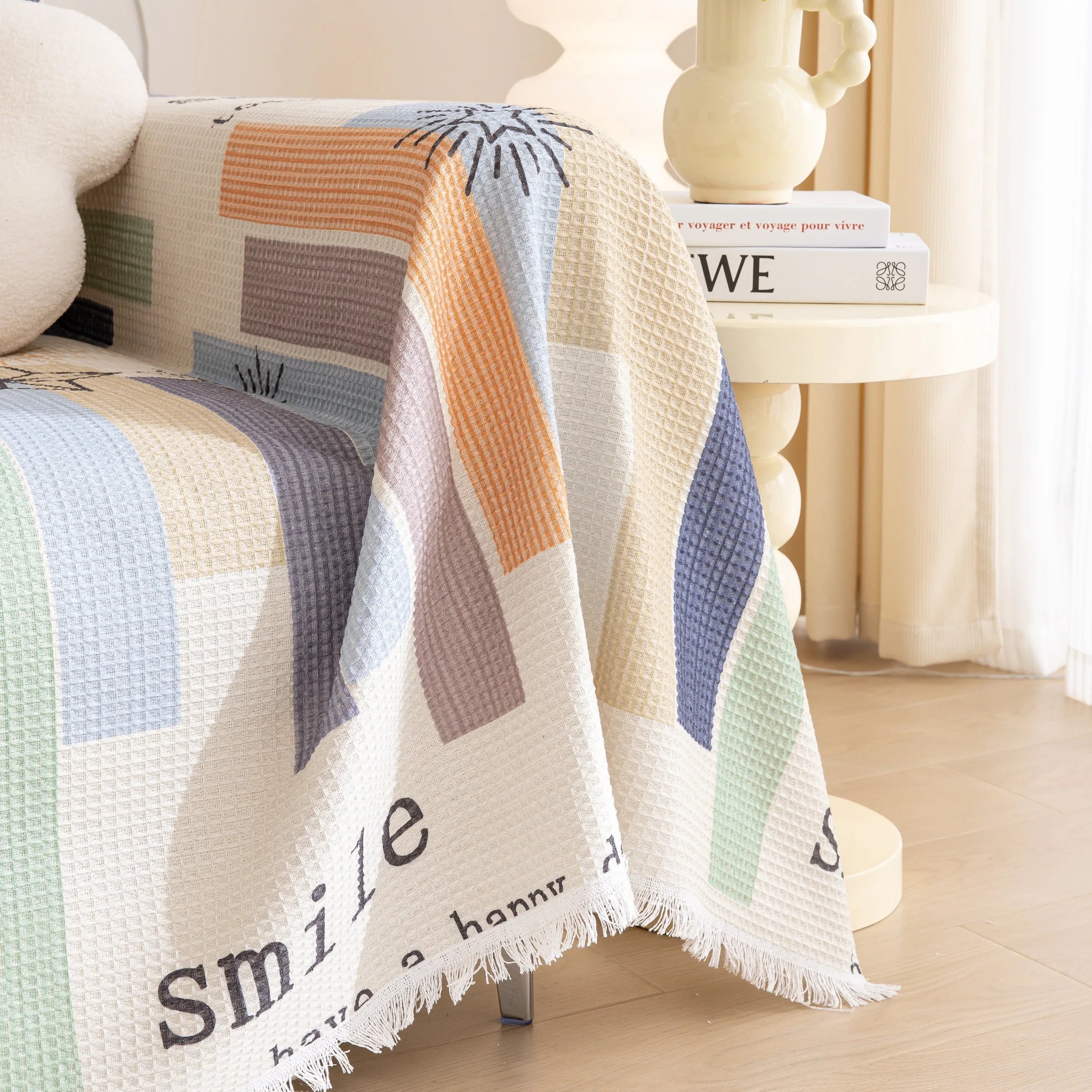 Chenille Sofa Cover Throw, Smile Couch Cover Blanket Throws for Couches, Soft Sofa Towel - TaroTextile