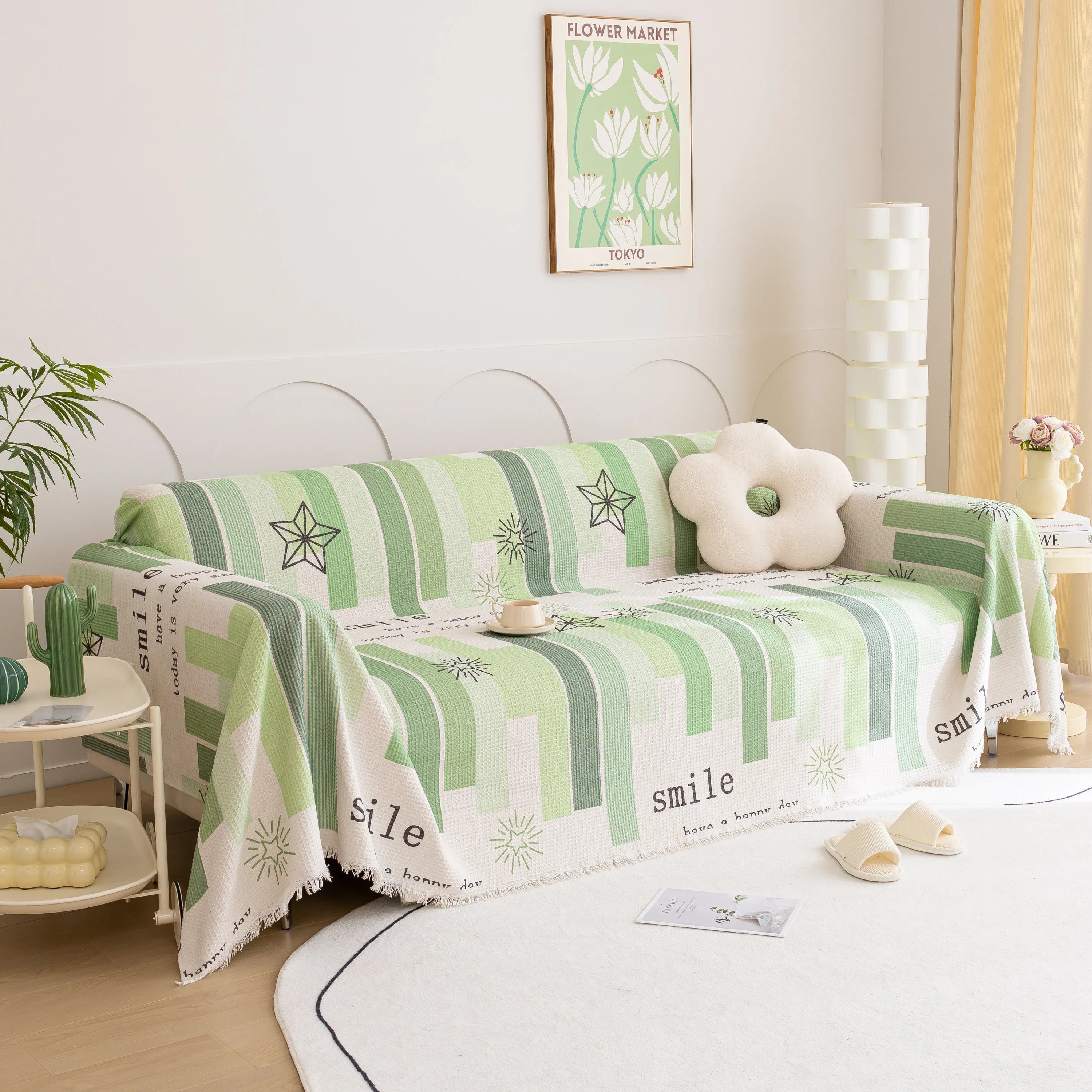 Chenille Sofa Cover Throw, Smile Couch Cover Blanket Throws for Couches, Soft Sofa Towel - TaroTextile