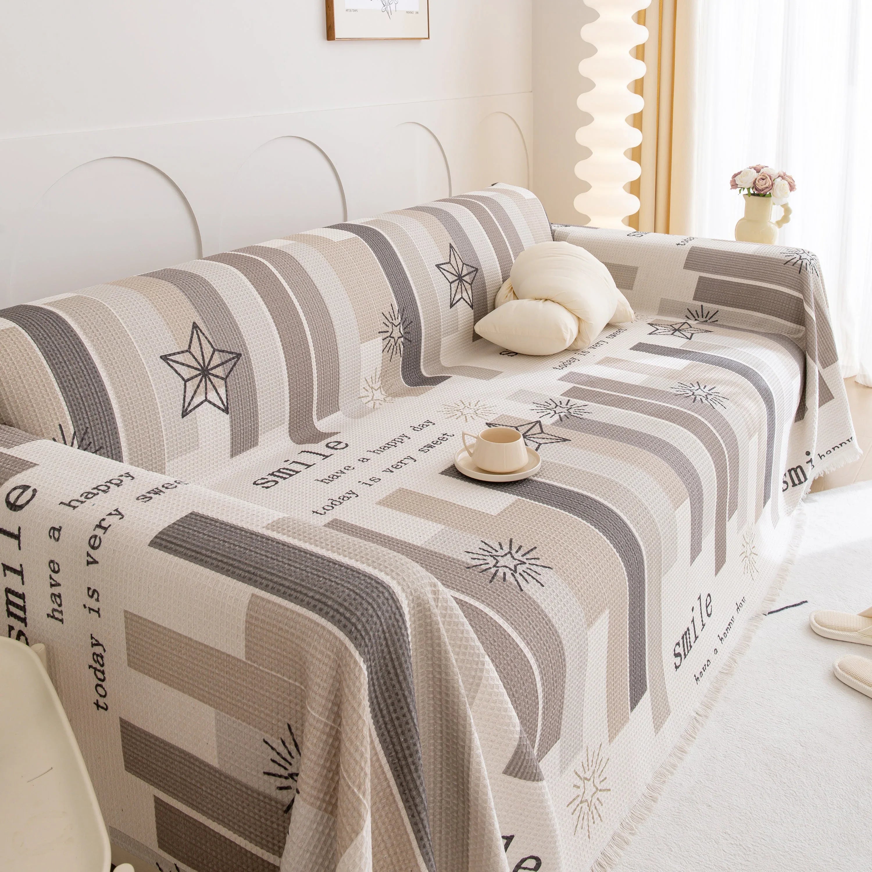 Chenille Sofa Cover Throw, Smile Couch Cover Blanket Throws for Couches, Soft Sofa Towel - TaroTextile