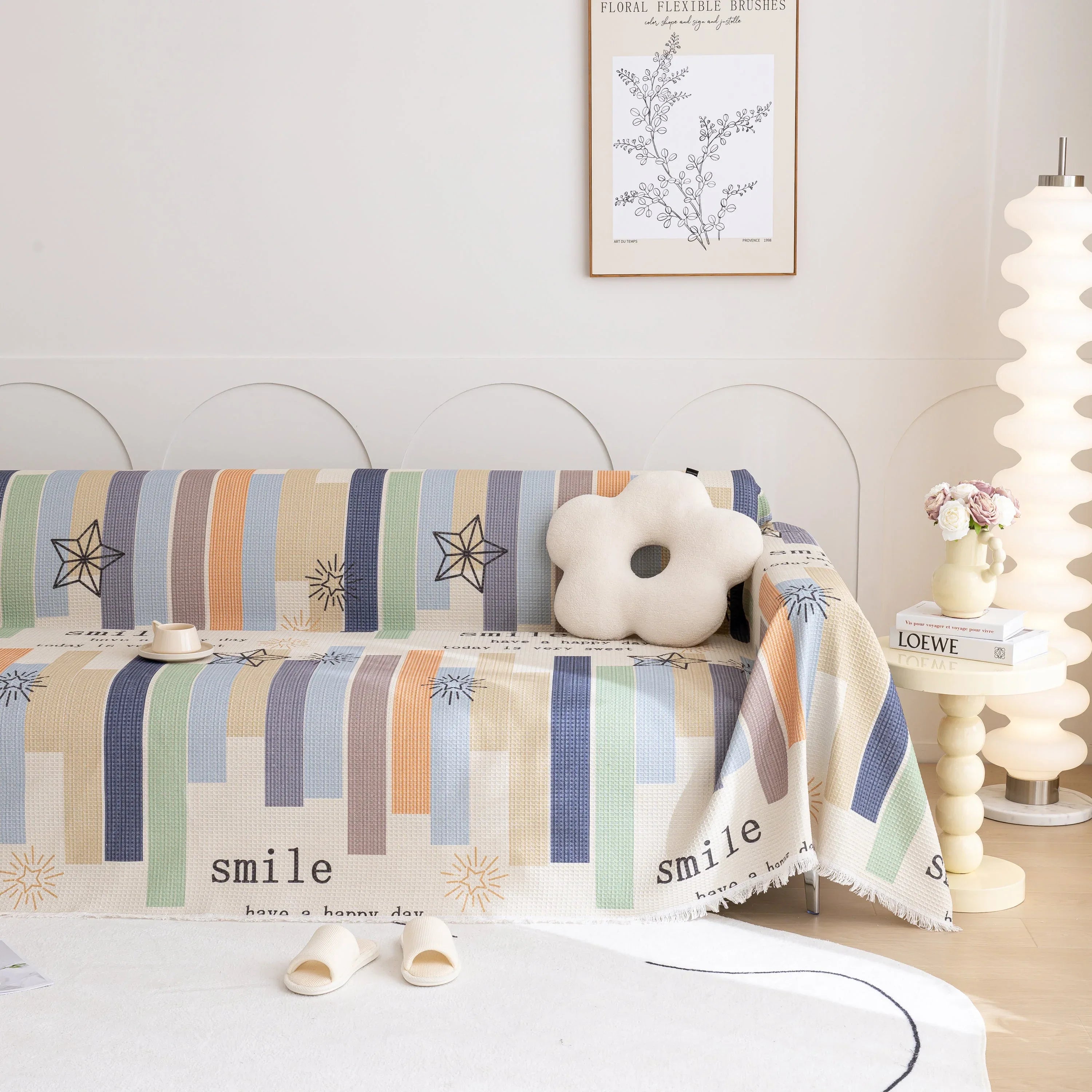 Chenille Sofa Cover Throw, Smile Couch Cover Blanket Throws for Couches, Soft Sofa Towel - TaroTextile