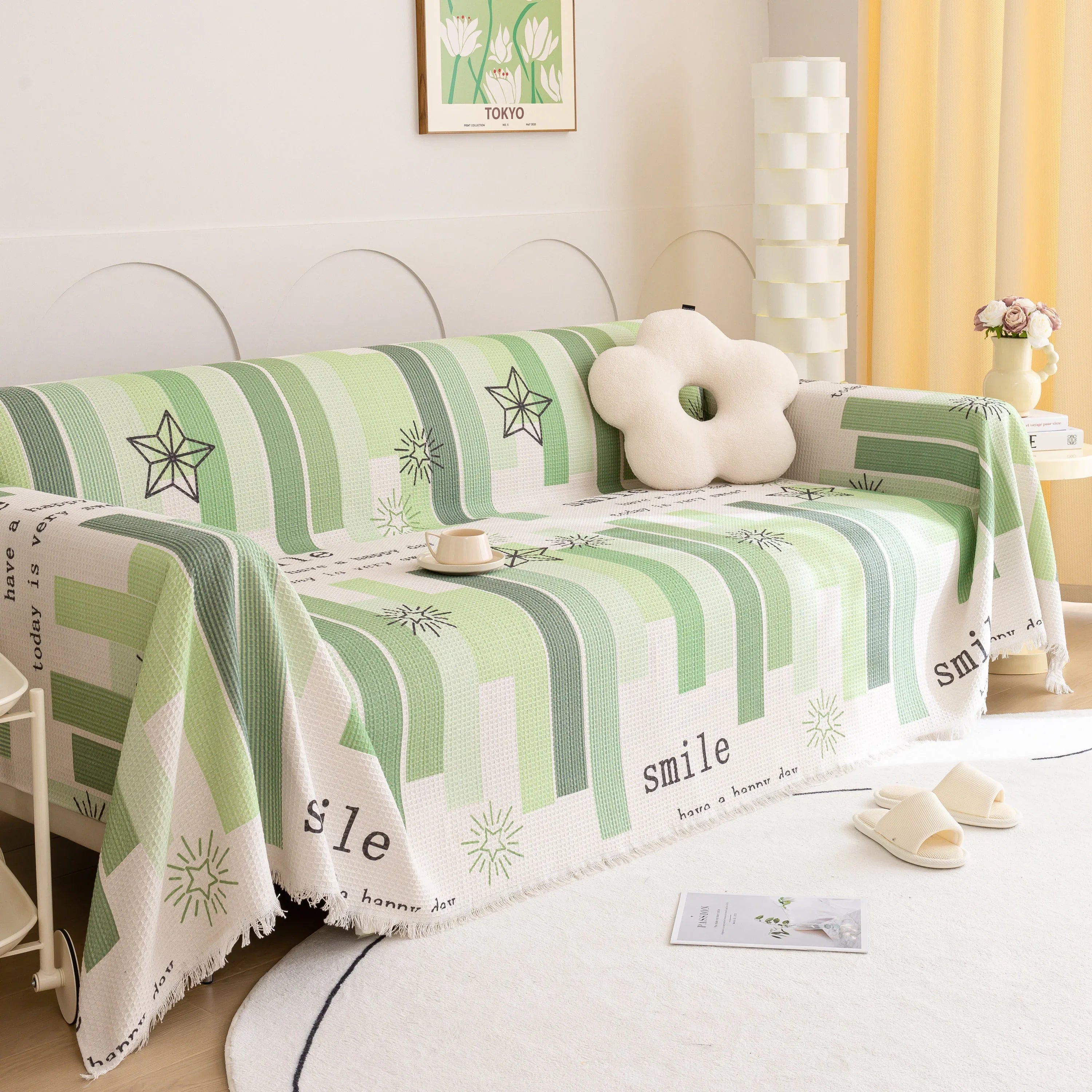 Chenille Sofa Cover Throw, Smile Couch Cover Blanket Throws for Couches, Soft Sofa Towel - TaroTextile