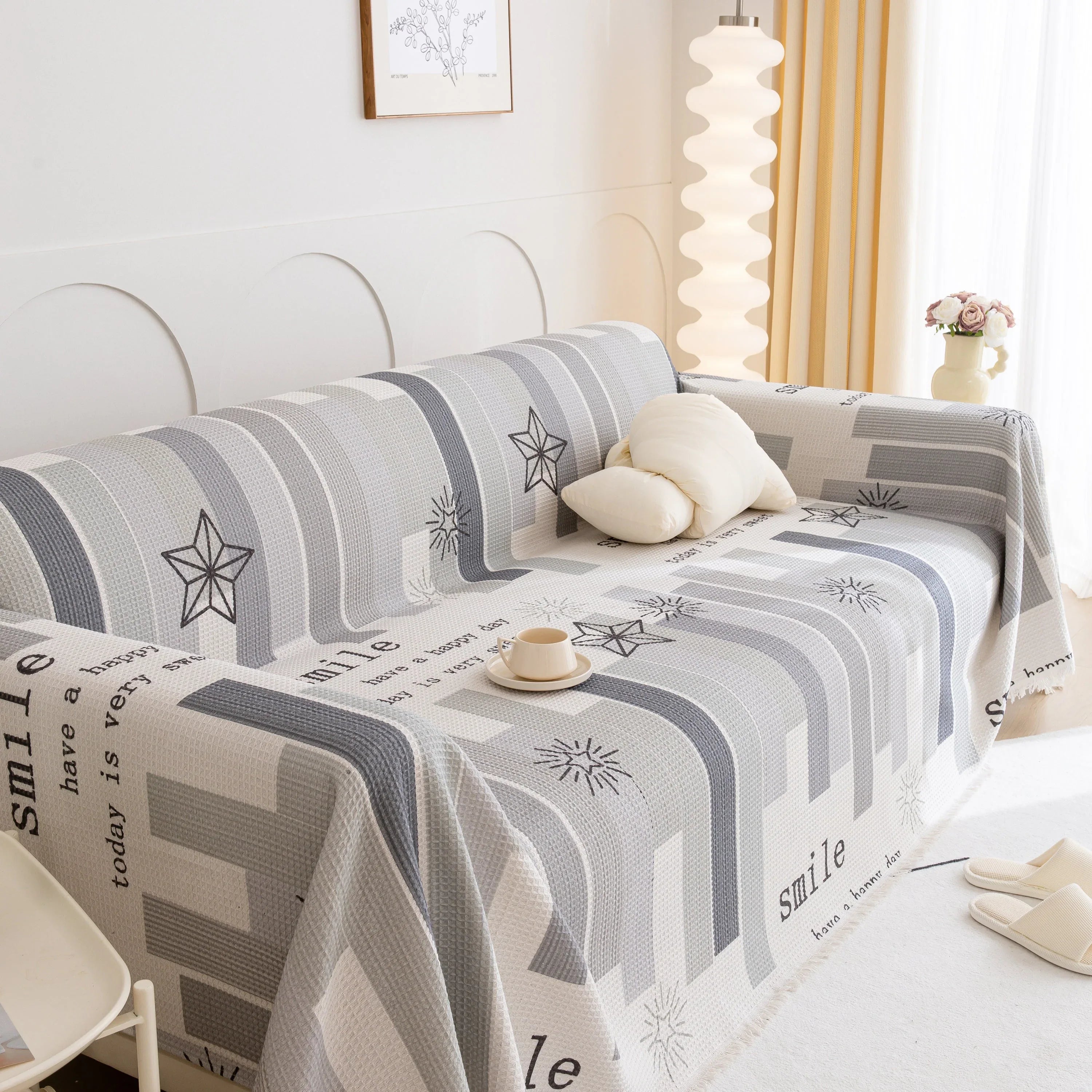 Chenille Sofa Cover Throw, Smile Couch Cover Blanket Throws for Couches, Soft Sofa Towel - TaroTextile