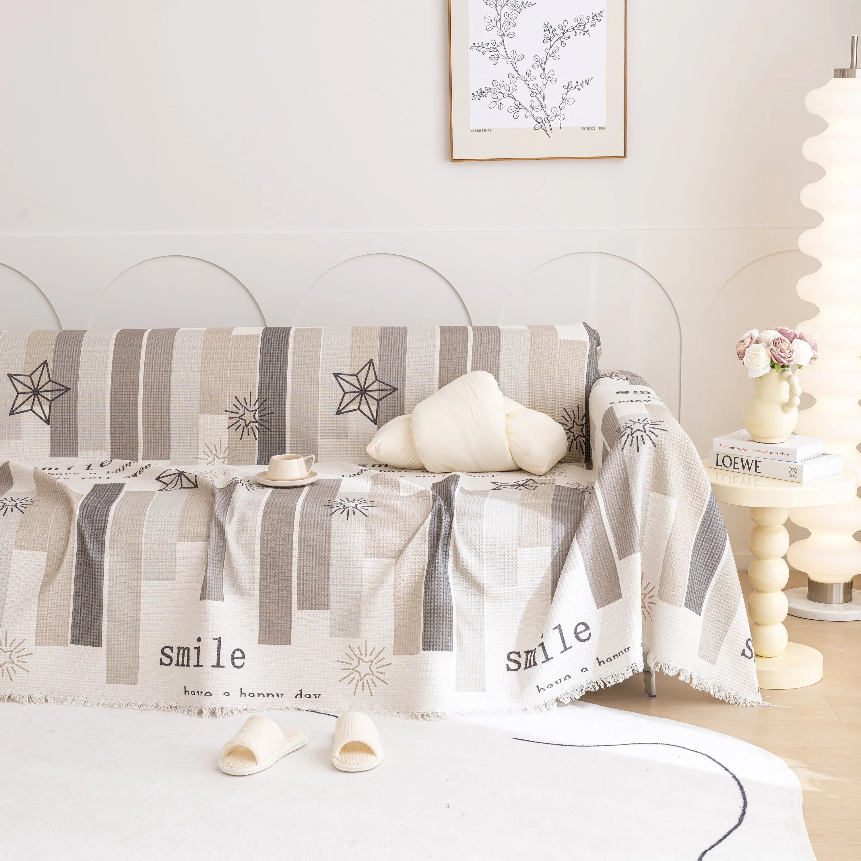 Chenille Sofa Cover Throw, Smile Couch Cover Blanket Throws for Couches, Soft Sofa Towel - TaroTextile