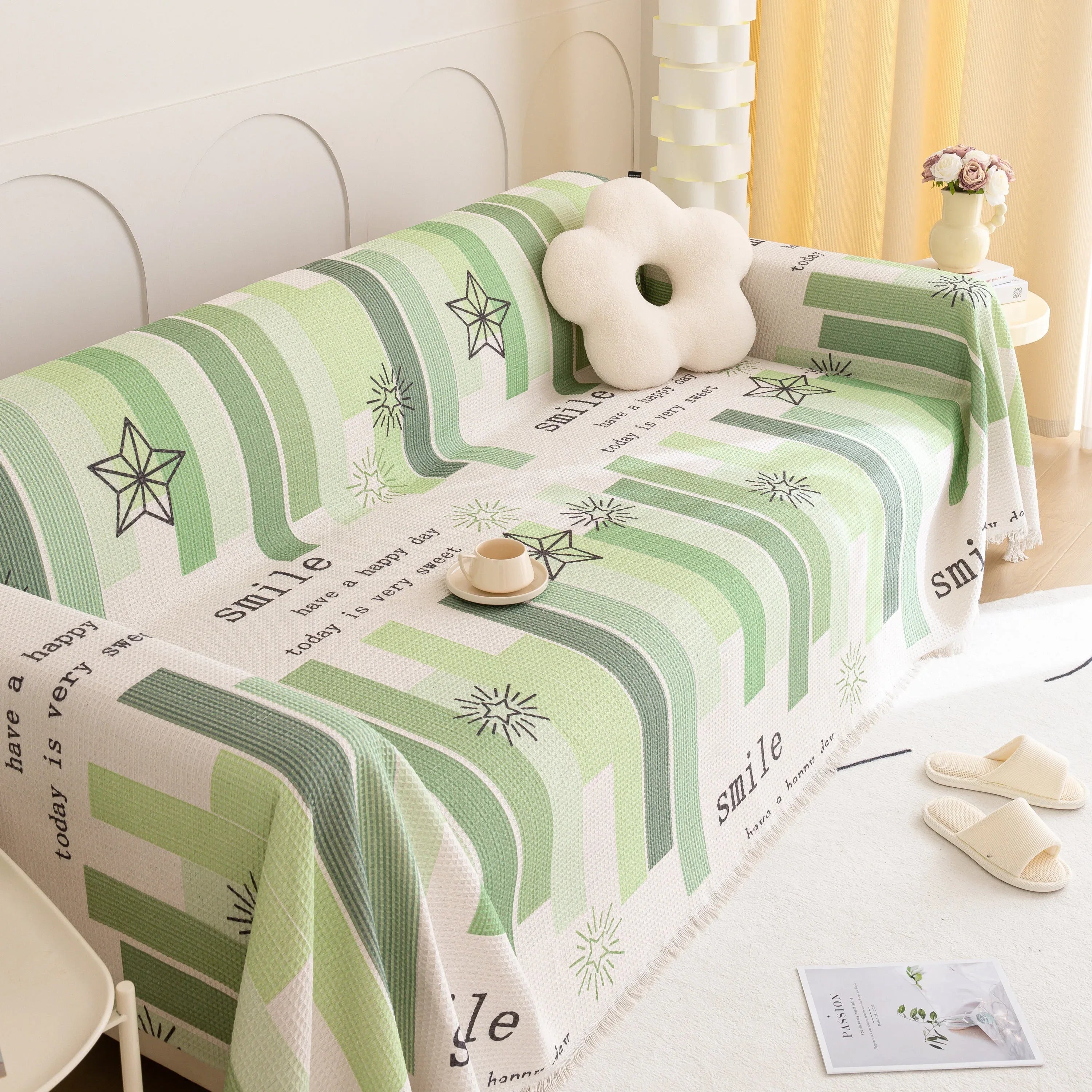 Chenille Sofa Cover Throw, Smile Couch Cover Blanket Throws for Couches, Soft Sofa Towel - TaroTextile