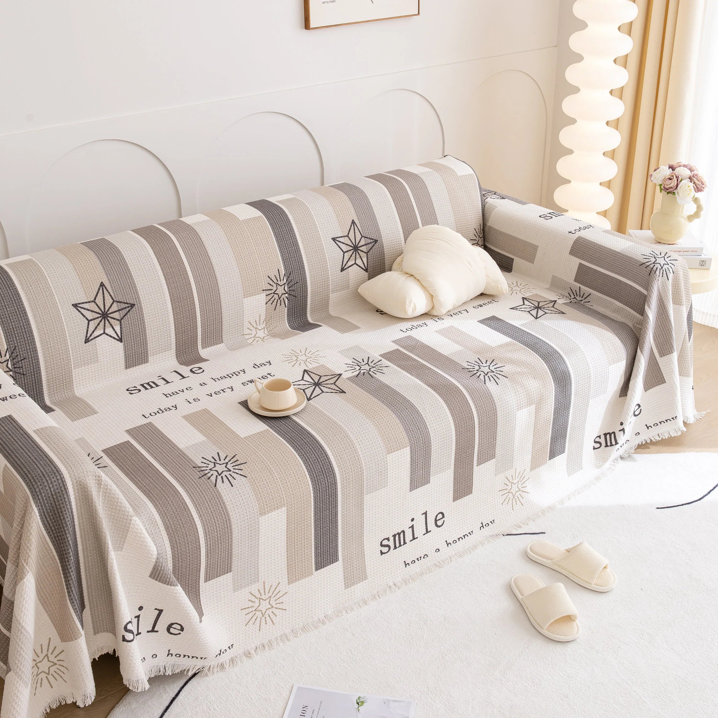 Chenille Sofa Cover Throw, Smile Couch Cover Blanket Throws for Couches, Soft Sofa Towel - TaroTextile