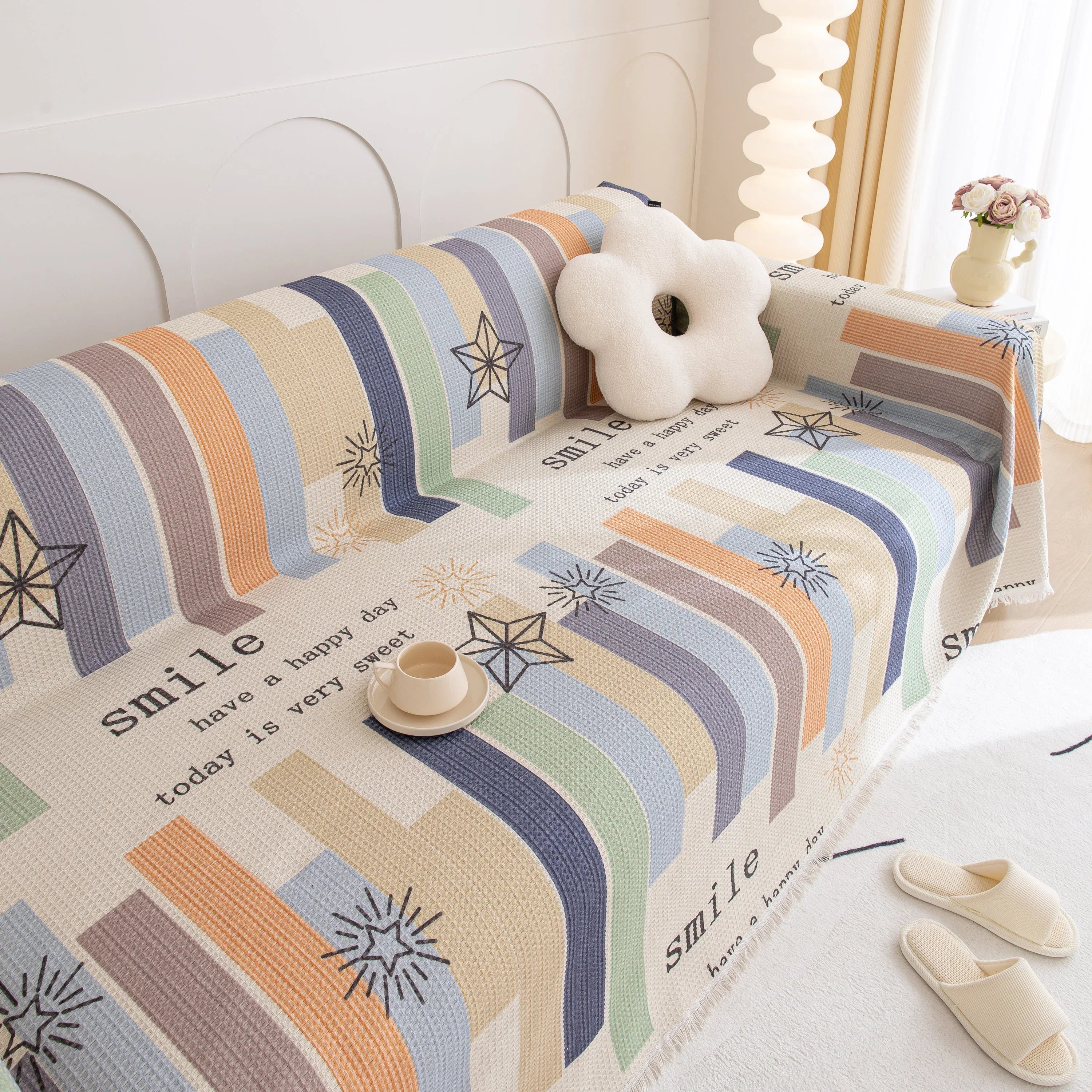 Chenille Sofa Cover Throw, Smile Couch Cover Blanket Throws for Couches, Soft Sofa Towel - TaroTextile