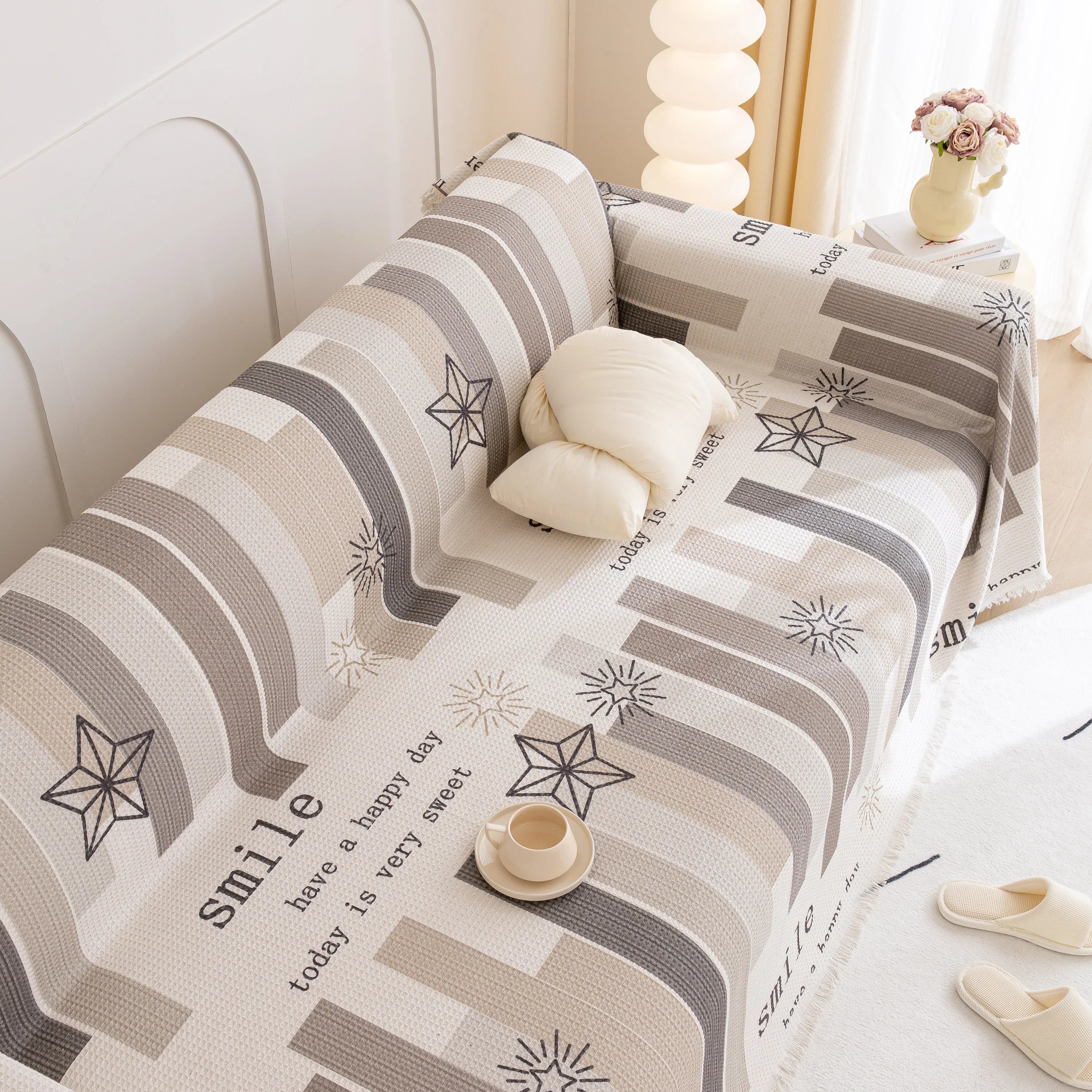 Chenille Sofa Cover Throw, Smile Couch Cover Blanket Throws for Couches, Soft Sofa Towel - TaroTextile
