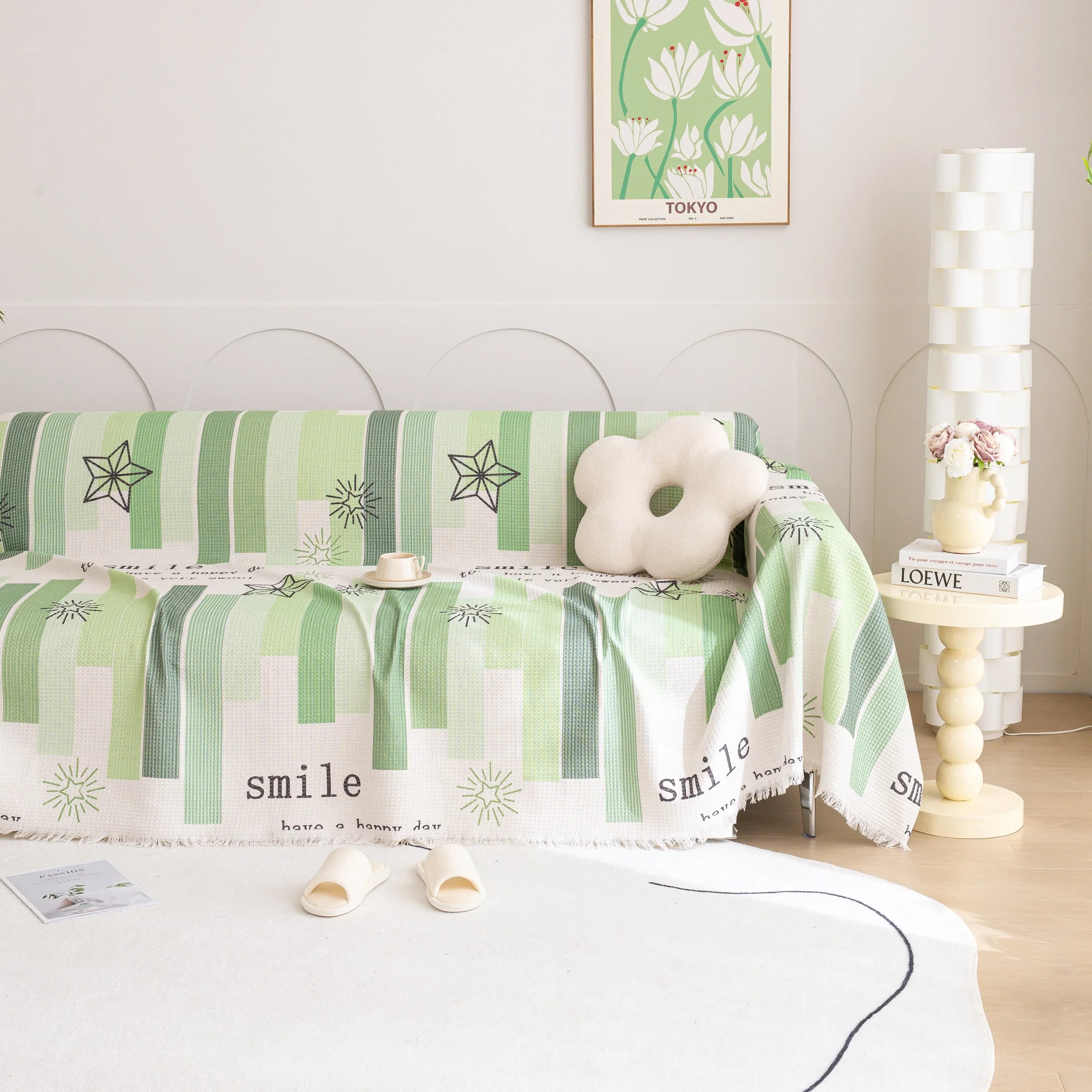 Chenille Sofa Cover Throw, Smile Couch Cover Blanket Throws for Couches, Soft Sofa Towel - TaroTextile